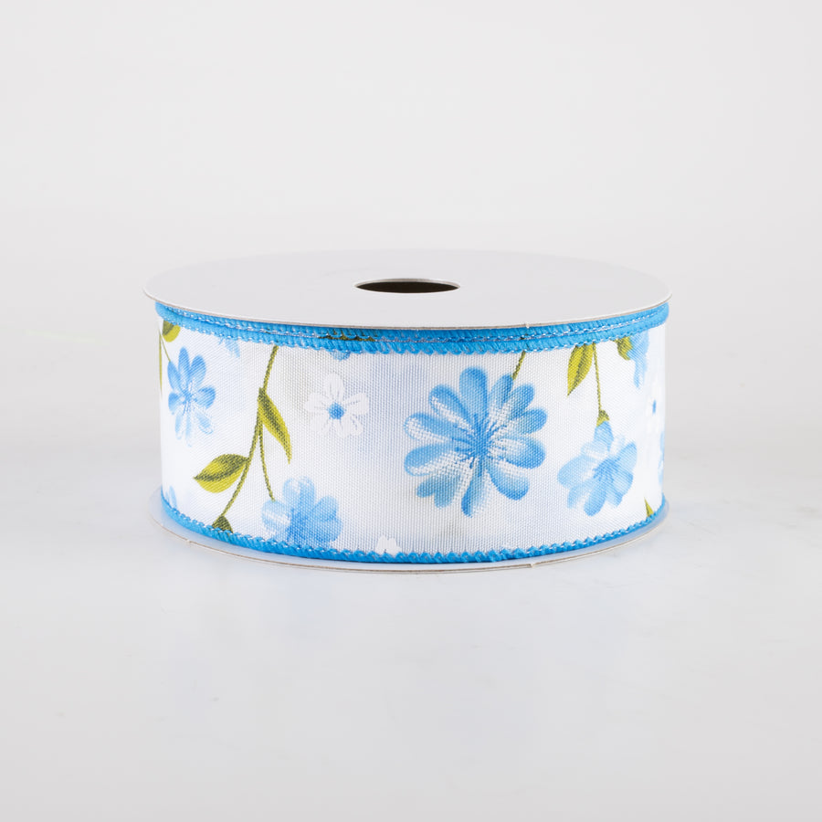 1.5" Satin Flutter Flowers Ribbon: Blue (10 Yards)