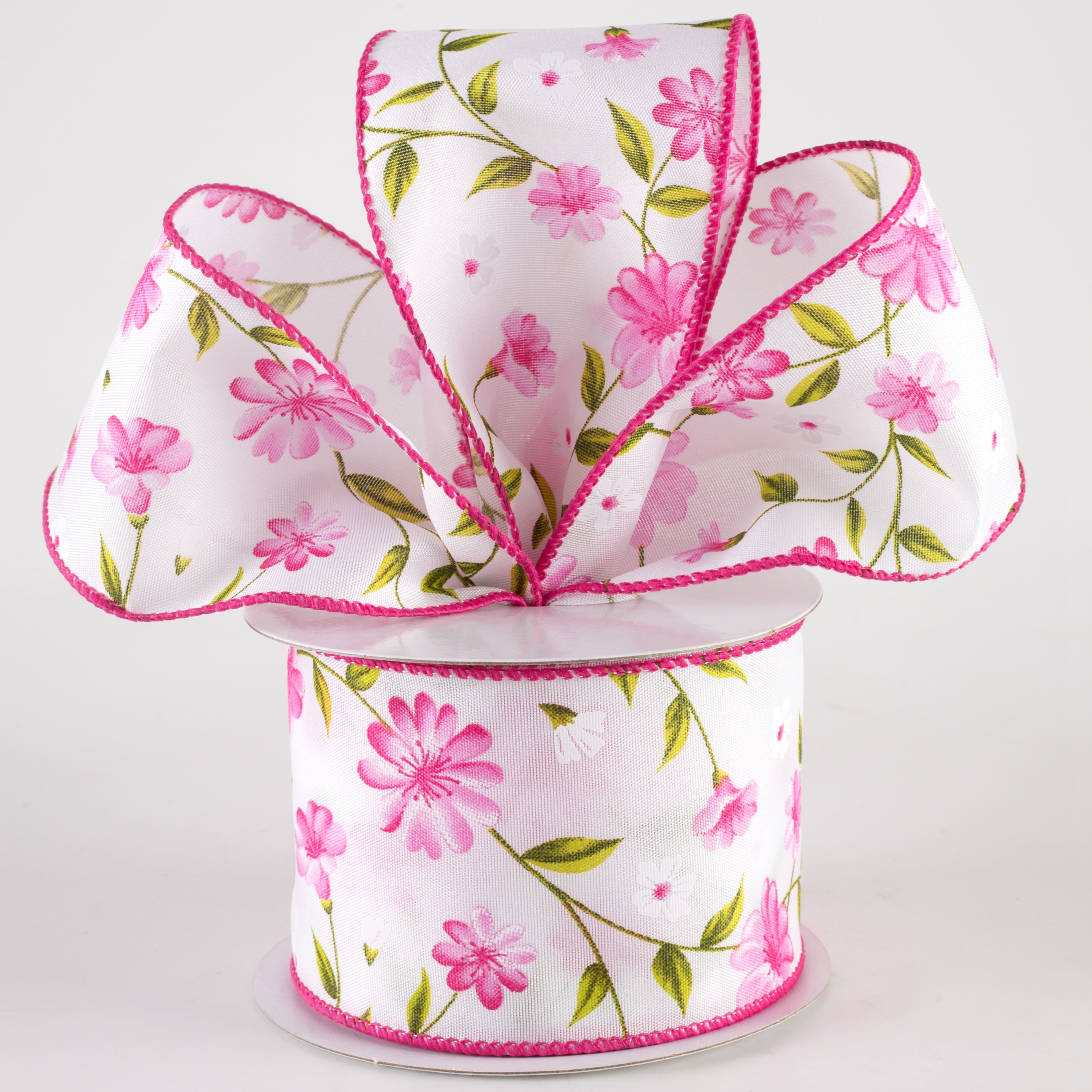 2.5" Satin Flutter Flowers Ribbon: Pink (10 Yards) Lifestyle Photo