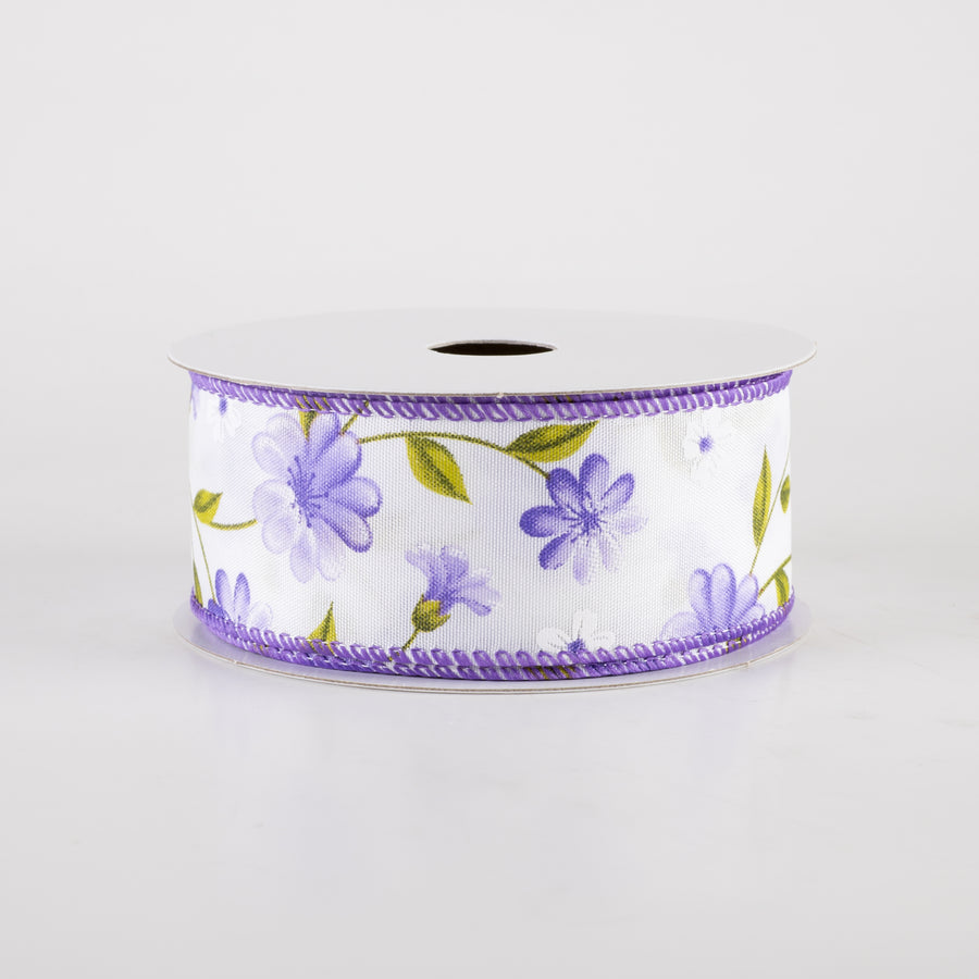1.5" Satin Flutter Flowers Ribbon: Purple (10 Yards)