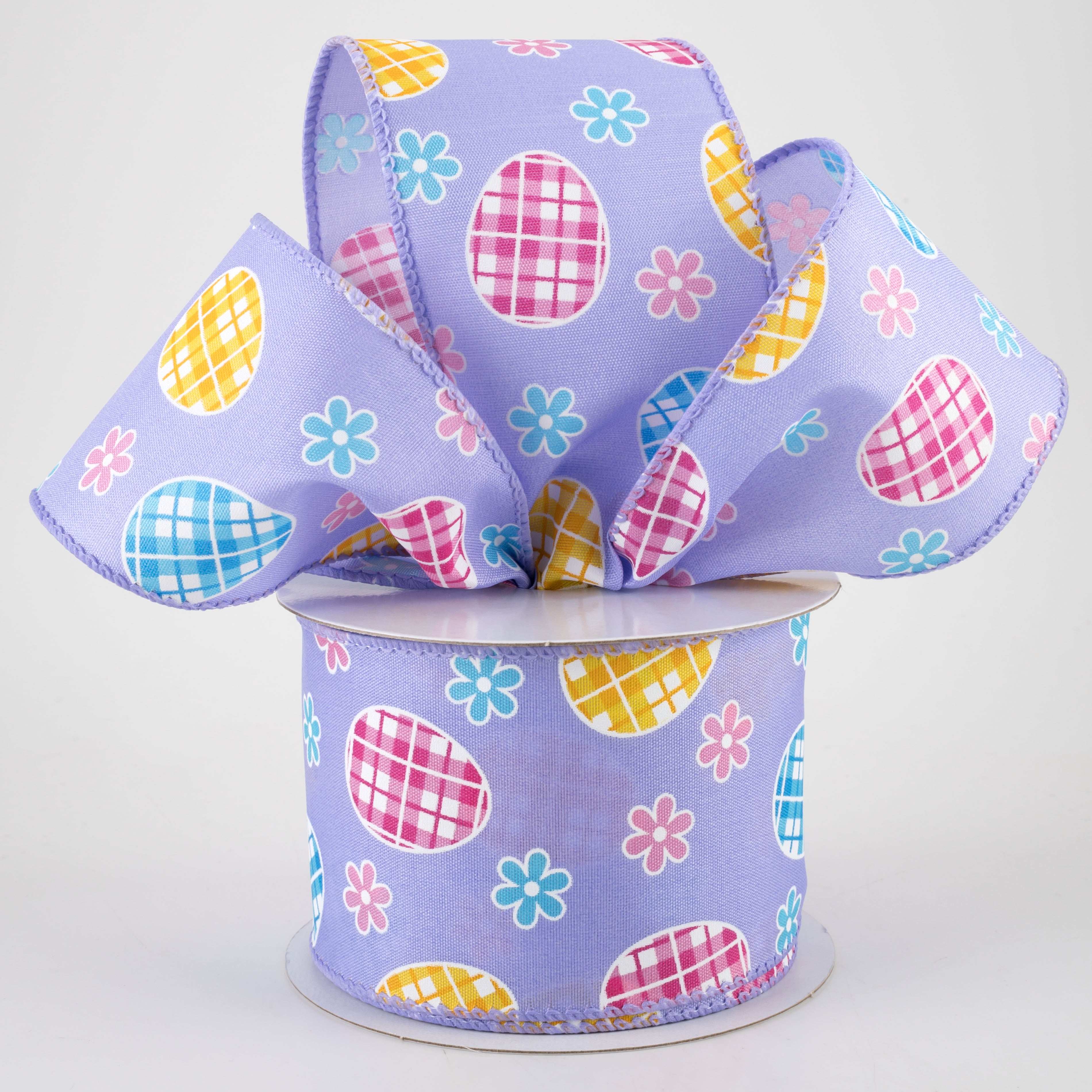 2.5" Satin Gingham Easter Eggs Ribbon: Lavender (10 Yards) Lifestyle Photo