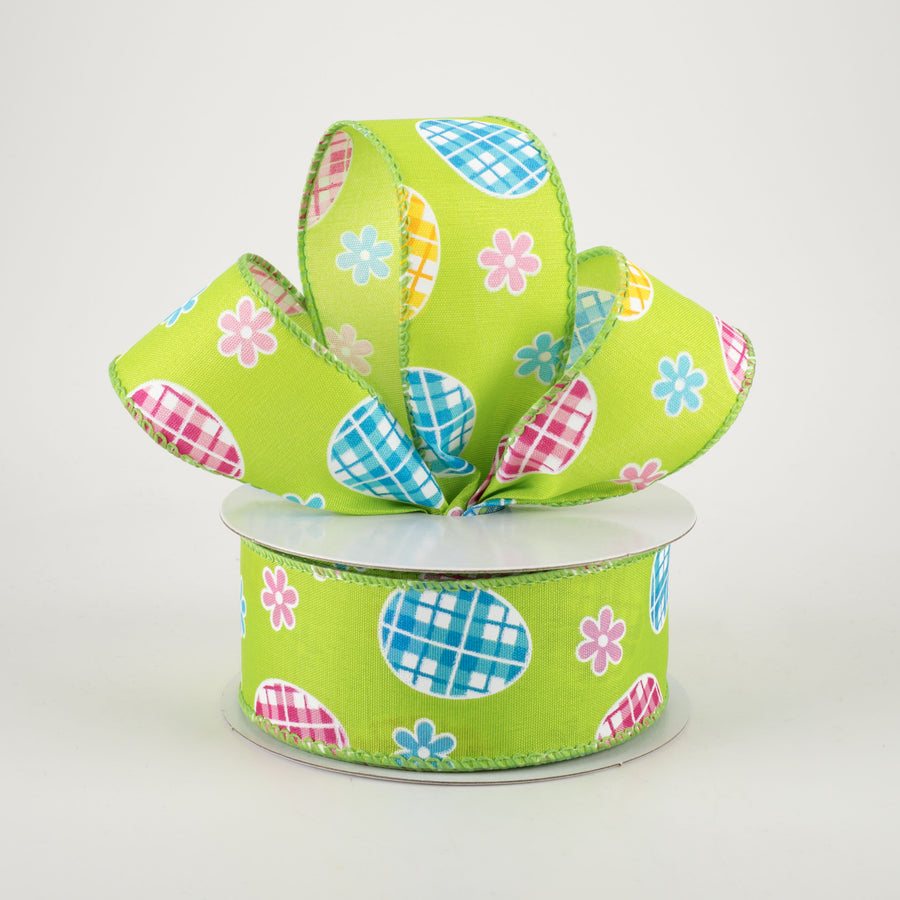 1.5" Satin Gingham Easter Eggs Ribbon: Lime Green (10 Yards) Lifestyle Photo