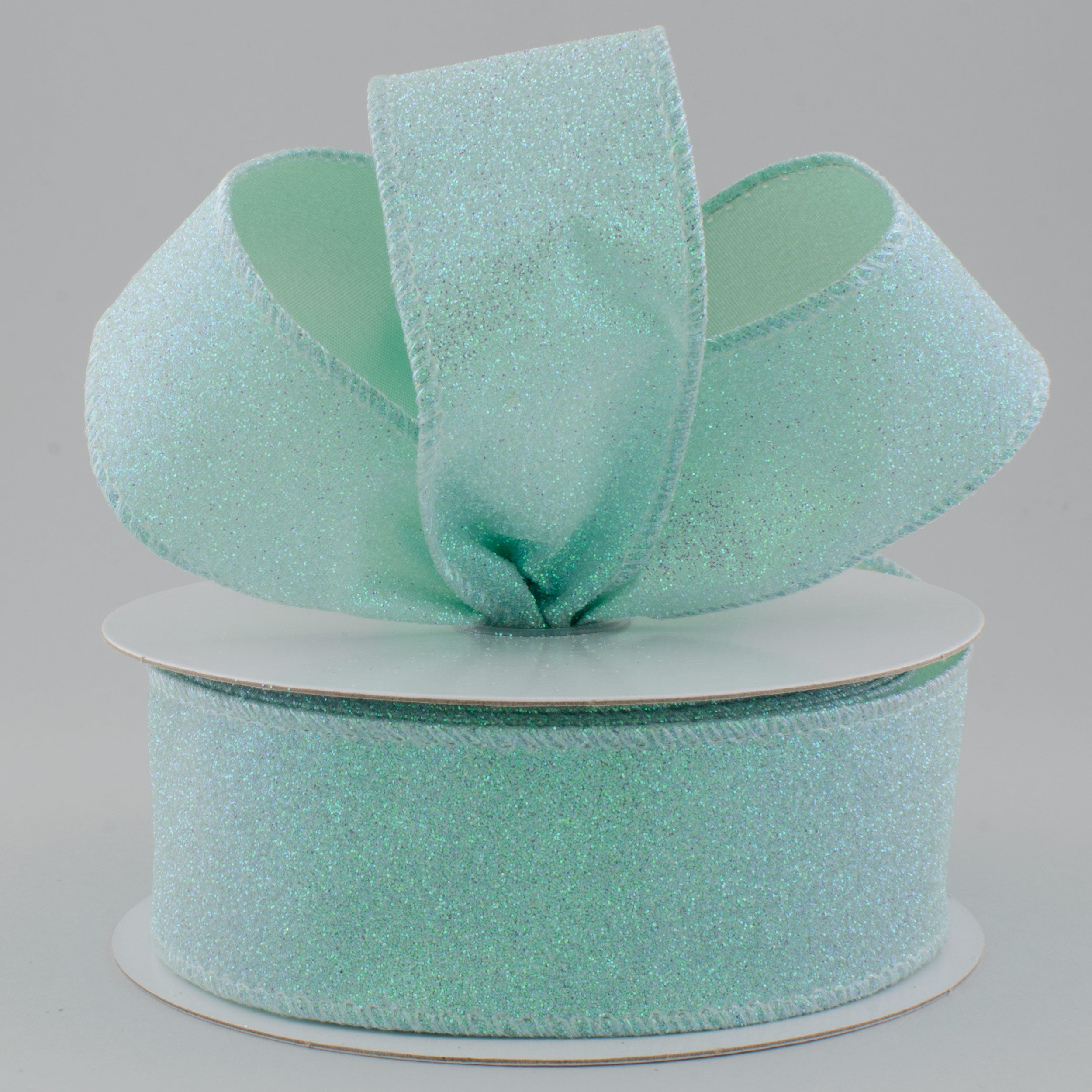 1.5" Satin Glitter Ribbon: Aqua (10 Yards) Lifestyle Photo