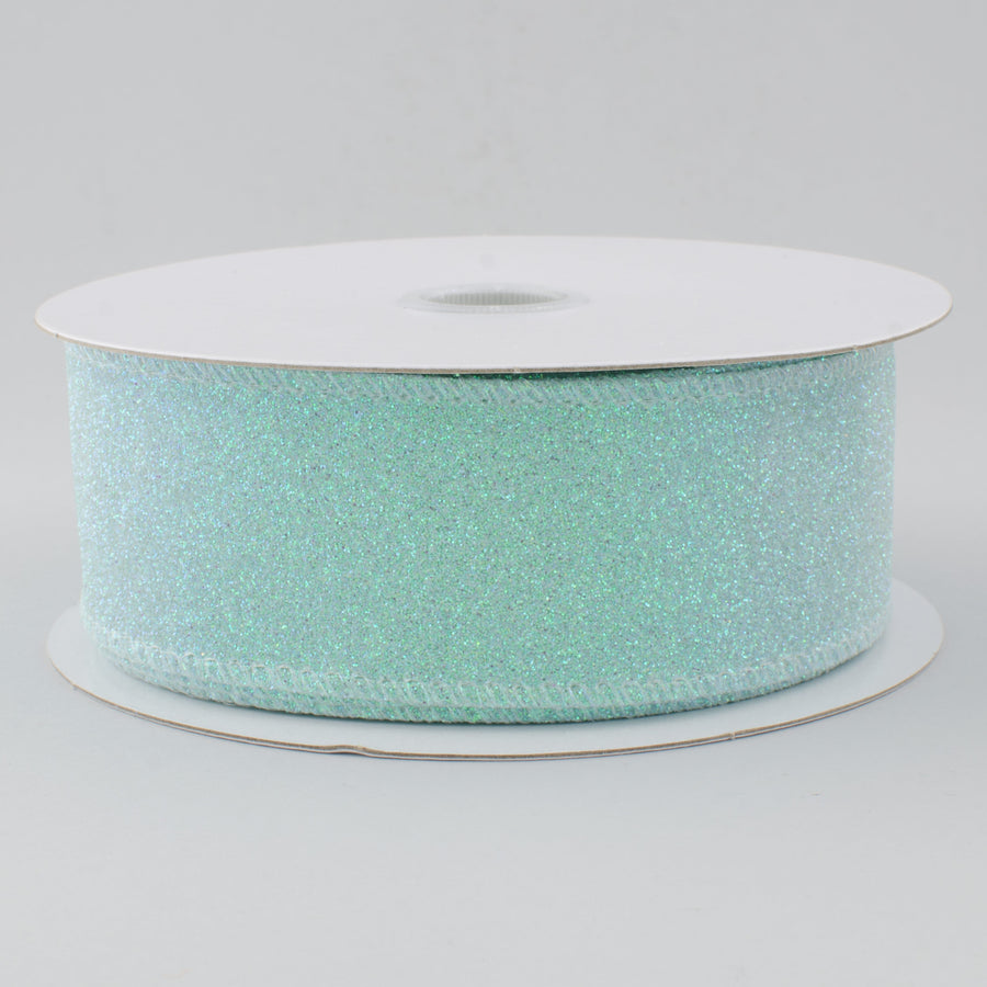 1.5" Satin Glitter Ribbon: Aqua (10 Yards)