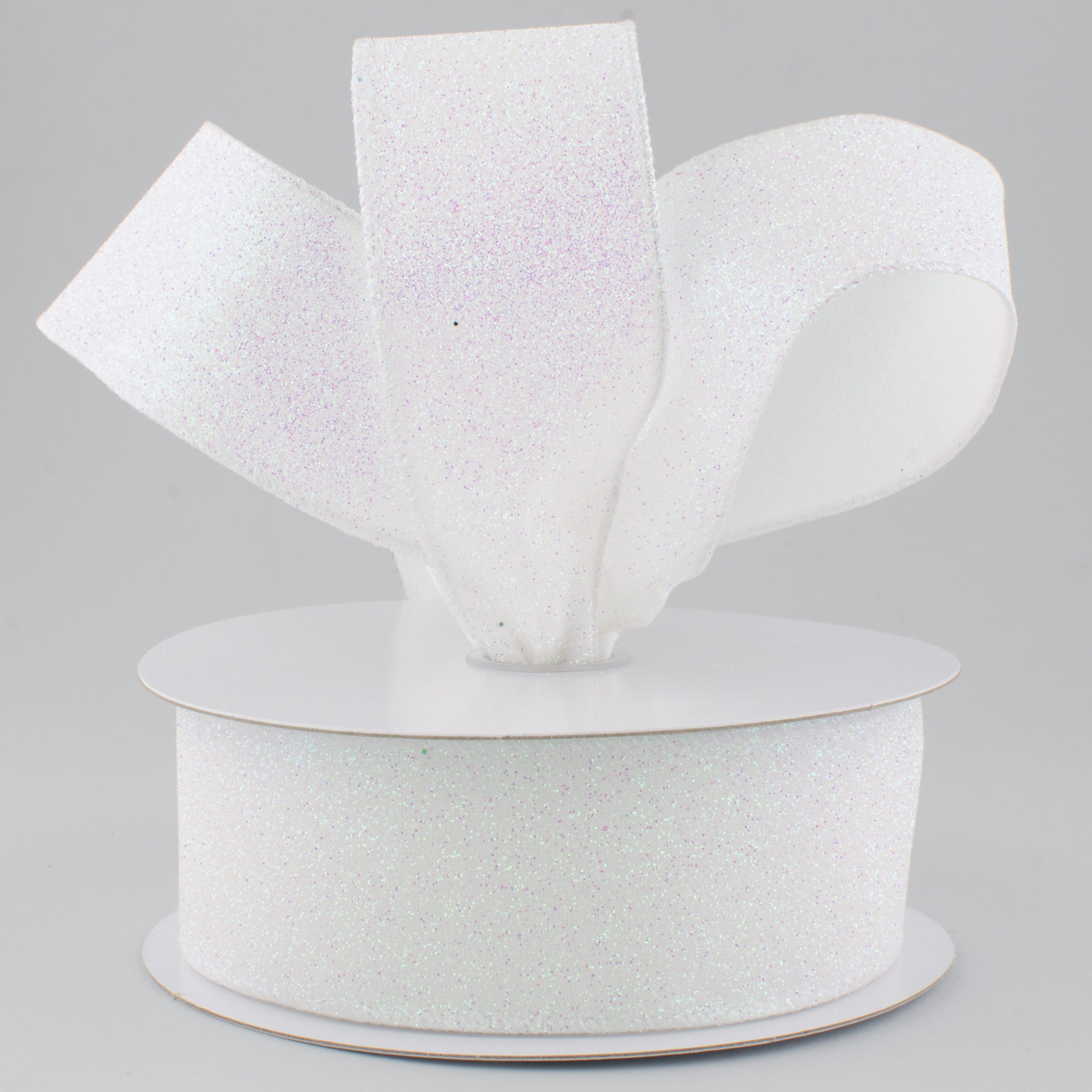 1.5" Satin Glitter Ribbon: White Iridescent (10 Yards) Lifestyle Photo