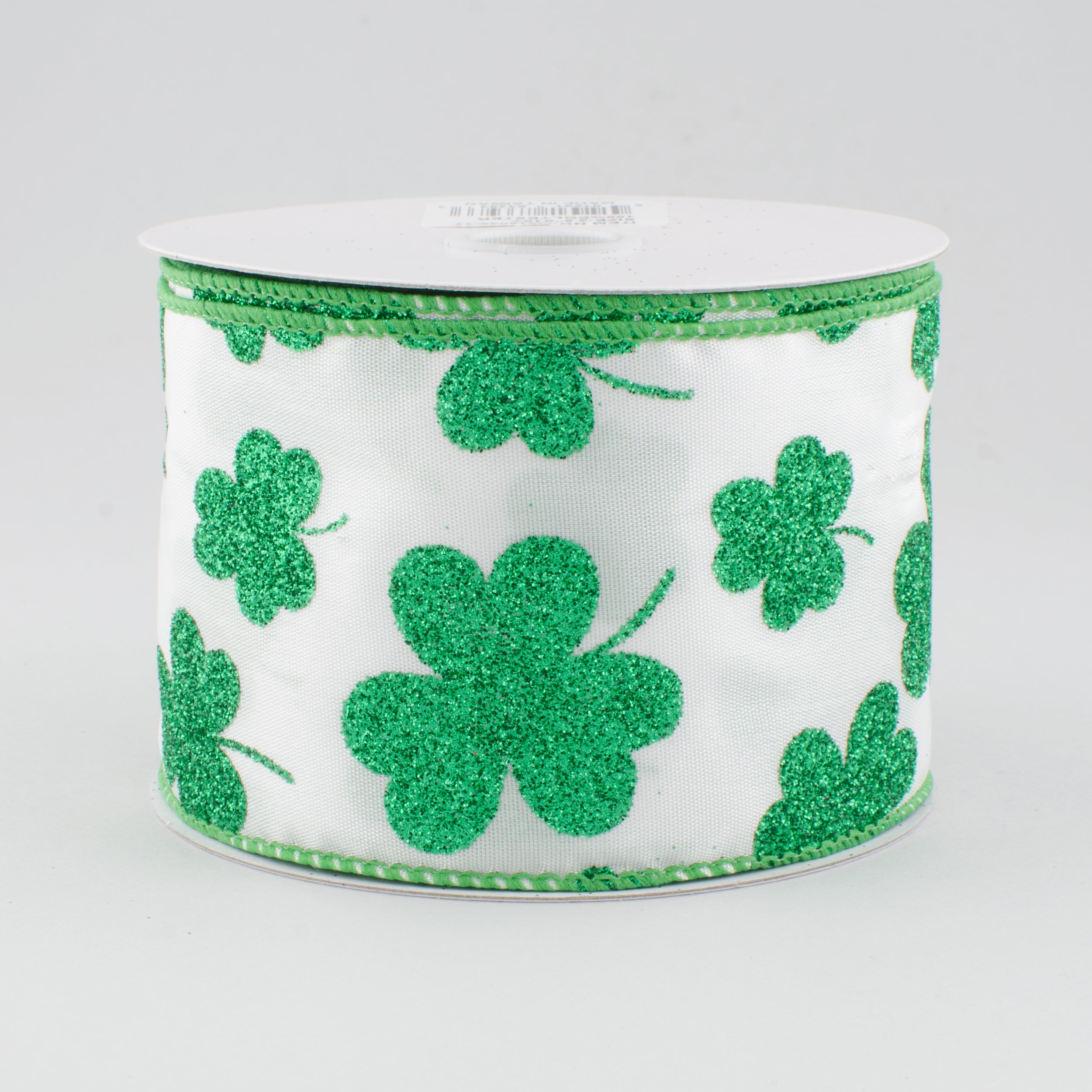 2.5" Satin & Glitter Shamrocks Ribbon (10 Yards)