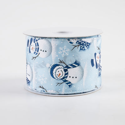 2.5" Satin Glitter Snowman & Snowflakes Ribbon: Light Blue (10 Yards) Item Number: 71386-40-04