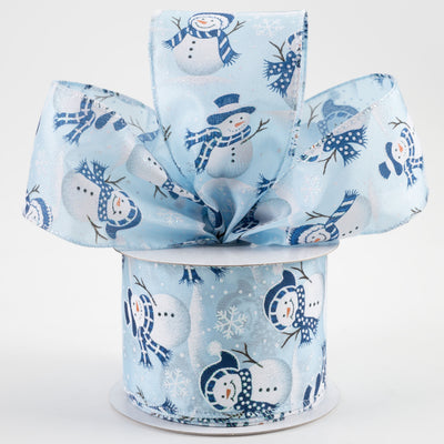 2.5" Satin Glitter Snowman & Snowflakes Ribbon: Light Blue (10 Yards) Lifestyle Photo