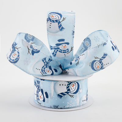1.5" Satin Glitter Snowman & Snowflakes Ribbon: Light Blue (10 Yards) Lifestyle Photo