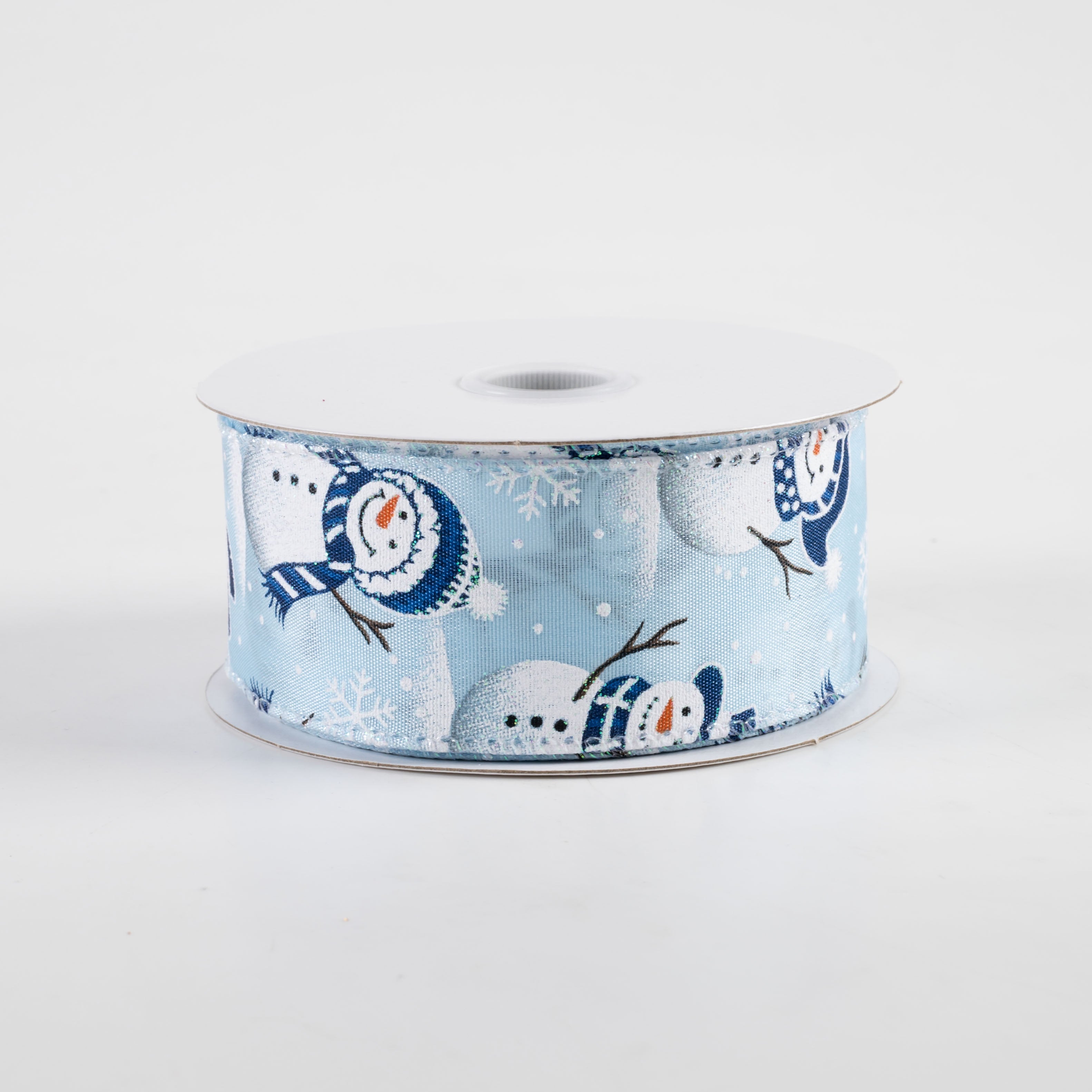 1.5" Satin Glitter Snowman & Snowflakes Ribbon: Light Blue (10 Yards) Item Number: 71386-09-04