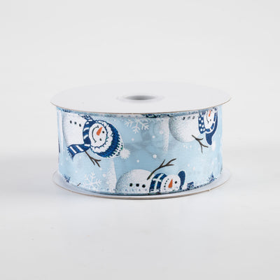 1.5" Satin Glitter Snowman & Snowflakes Ribbon: Light Blue (10 Yards) Item Number: 71386-09-04