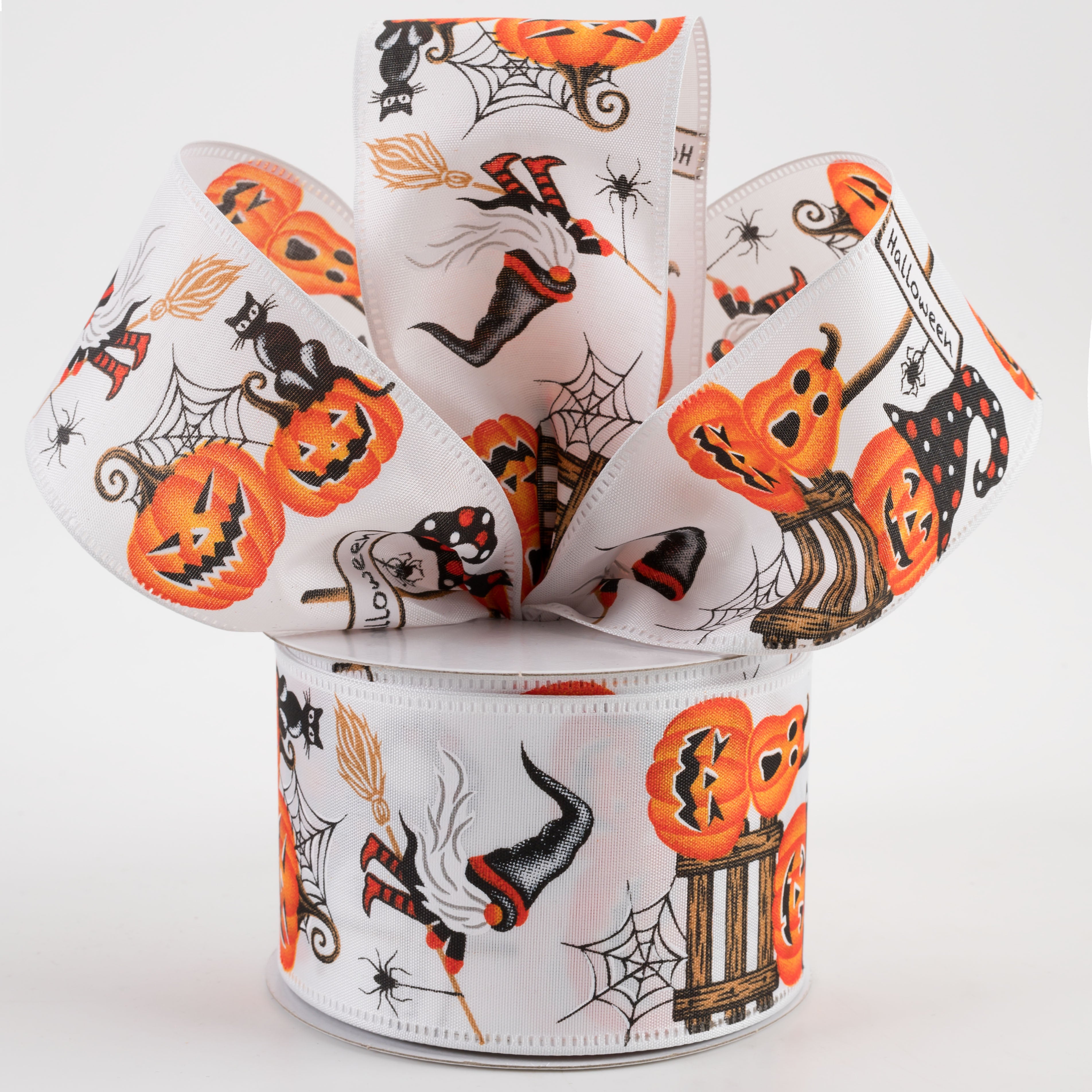 2.5" Satin Halloween Witch Gnome Ribbon: White (10 Yards) Lifestyle Photo
