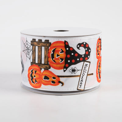 2.5" Satin Halloween Witch Gnome Ribbon: White (10 Yards)
