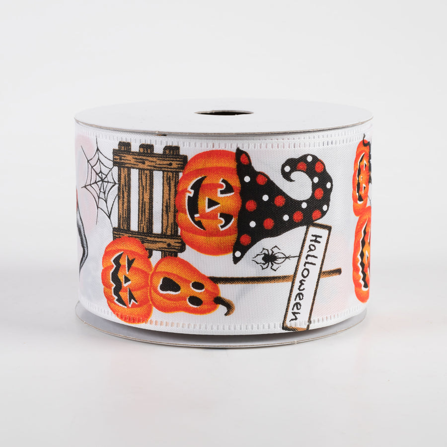 2.5" Satin Halloween Witch Gnome Ribbon: White (10 Yards)