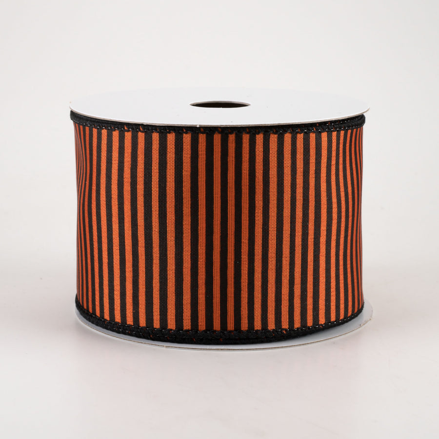 2.5" Satin Horizontal Thin Stripes Ribbon: Orange & Black (10 Yards)