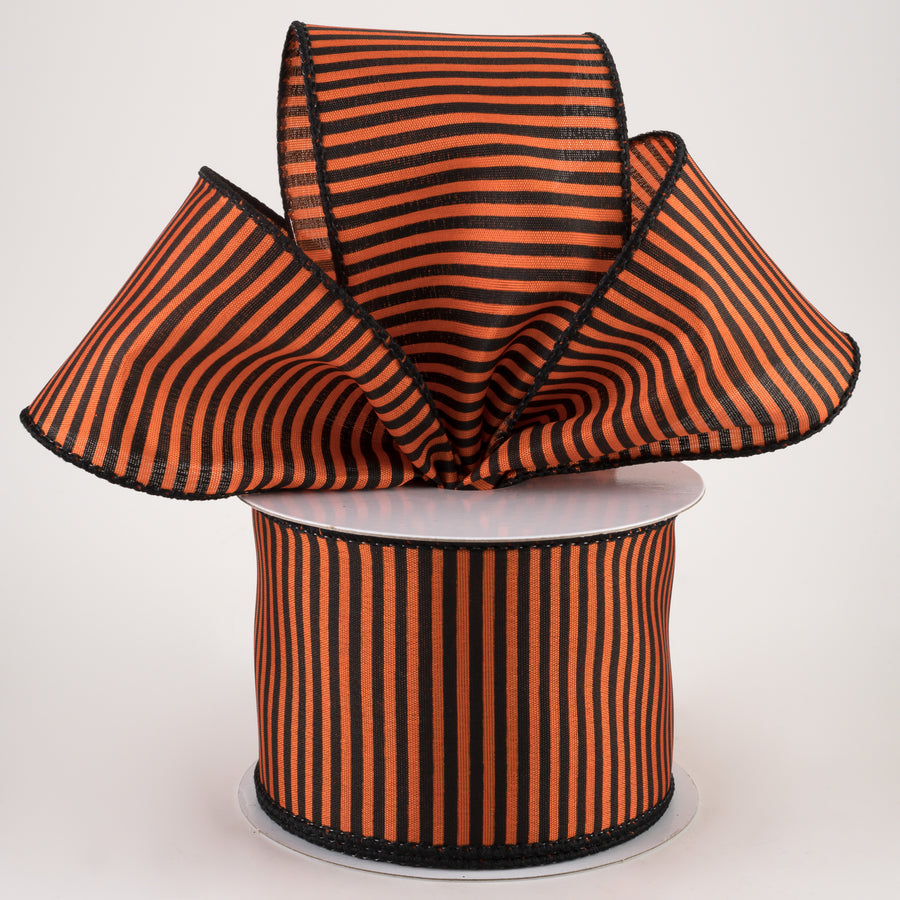 2.5" Satin Horizontal Thin Stripes Ribbon: Orange & Black (10 Yards) Lifestyle Photo