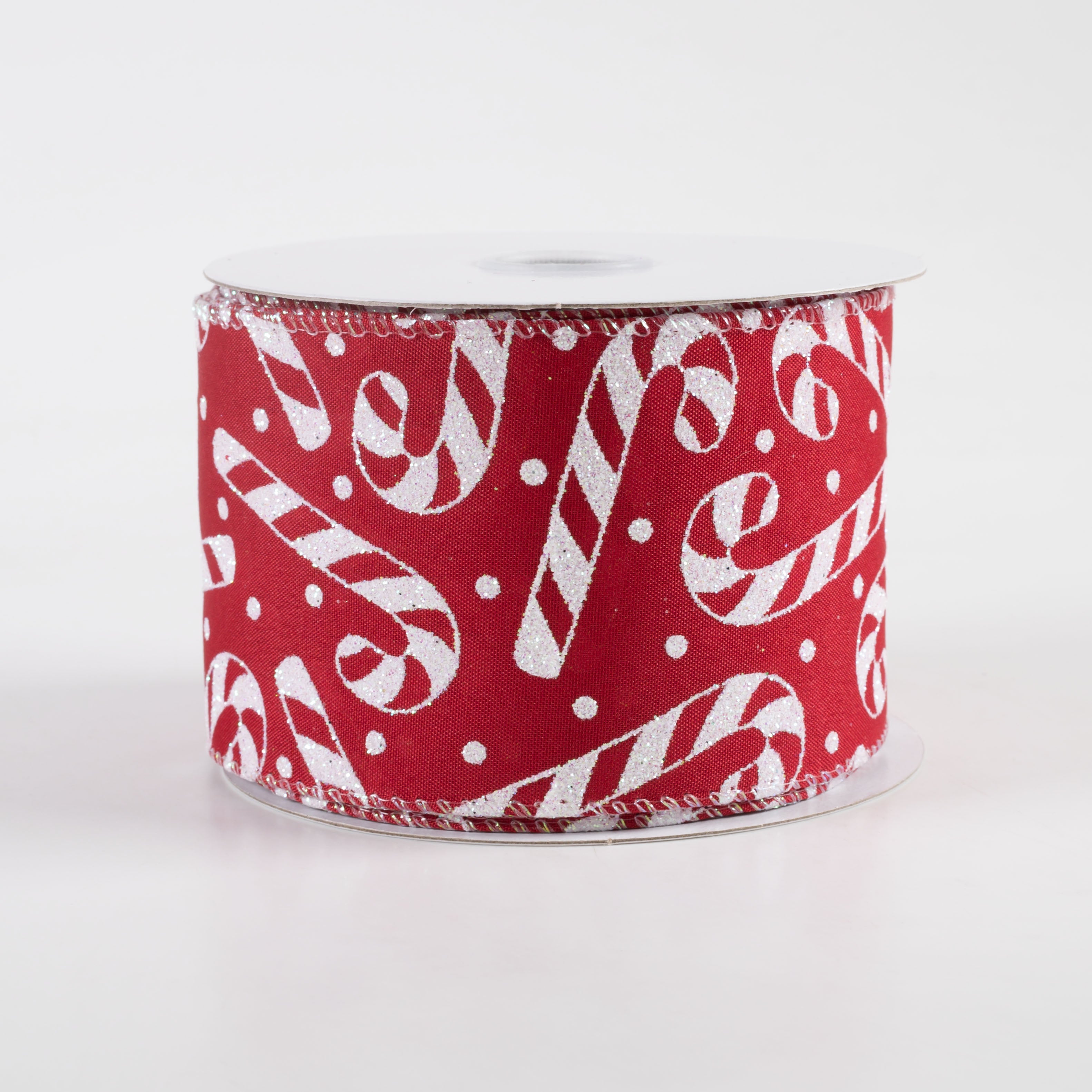 2.5" Satin Iridescent Glitter Candy Cane & Dots Ribbon: Dark Red (10 Yards) Item Number: 71391-40-12