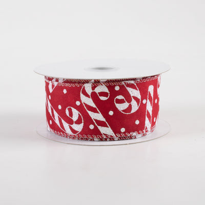 1.5" Satin Iridescent Glitter Candy Cane & Dots Ribbon: Dark Red (10 Yards)