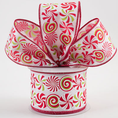 2.5" Satin Iridescent Glitter Peppermint Candies Ribbon (10 Yards) Lifestyle Photo