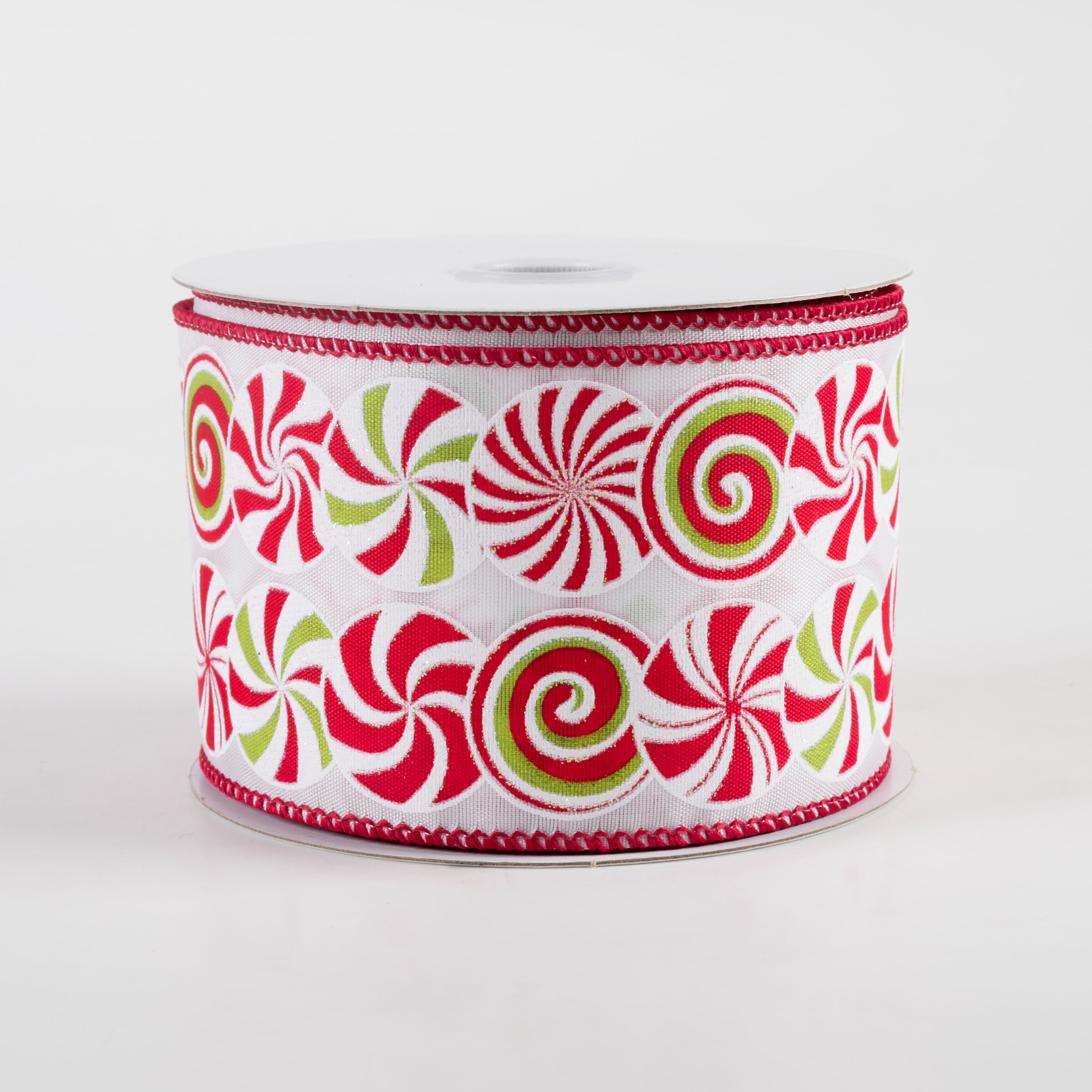 2.5" Satin Iridescent Glitter Peppermint Candies Ribbon (10 Yards)