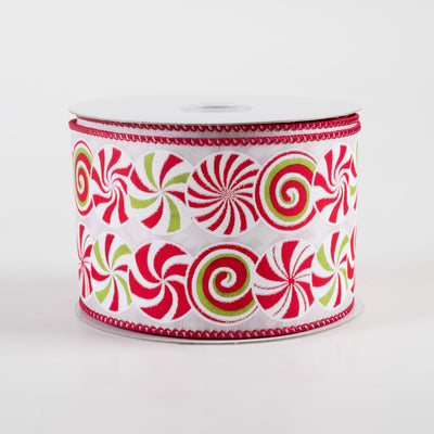 2.5" Satin Iridescent Glitter Peppermint Candies Ribbon (10 Yards)