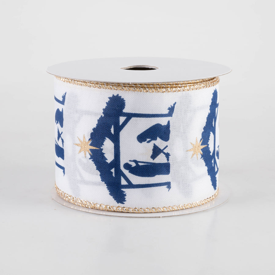 2.5" Satin Nativity Scene Ribbon: Navy on White (10 Yards) Item Number: 71498-40-01