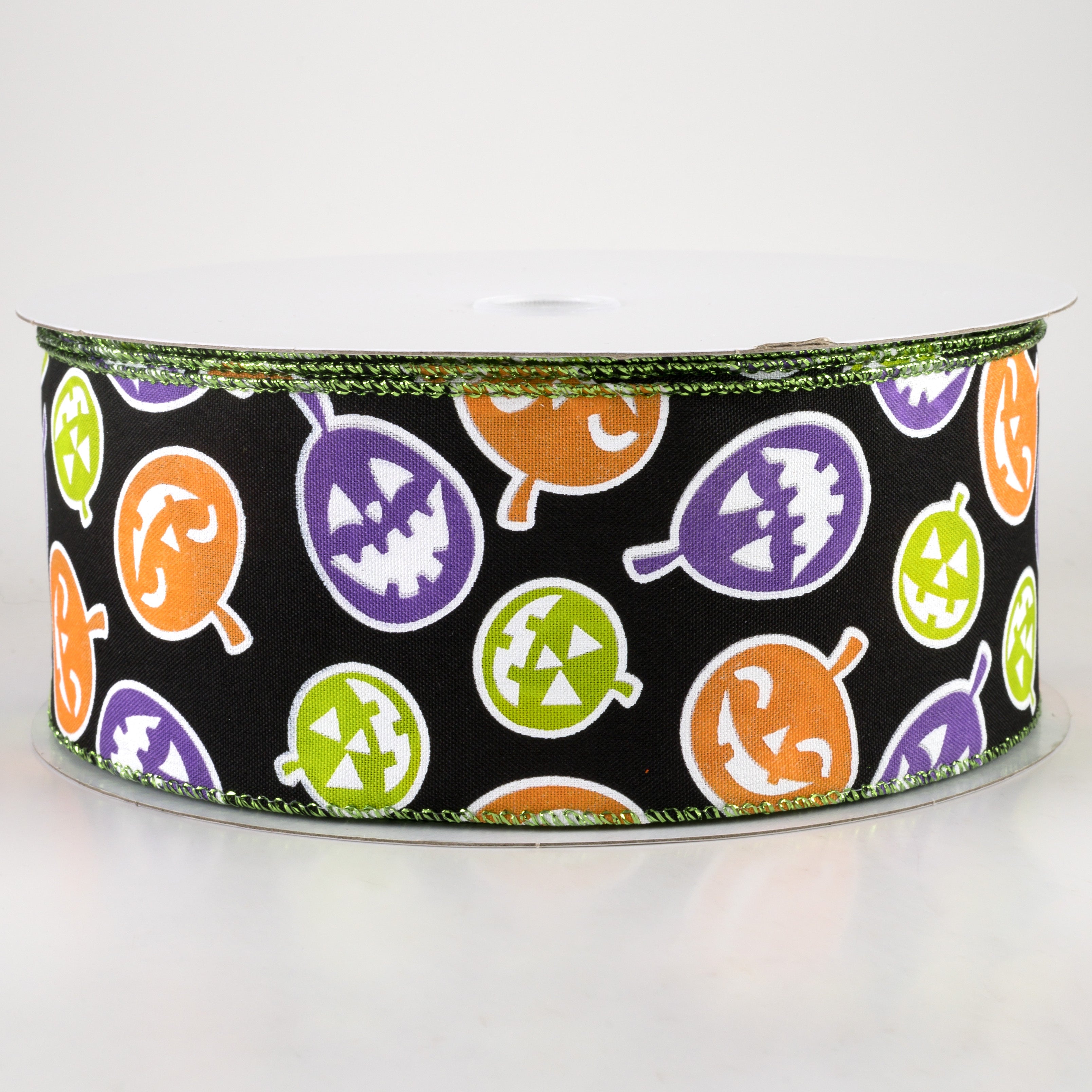 2.5" Satin Neon Jack O Lantern Ribbon: Black (50 Yards)