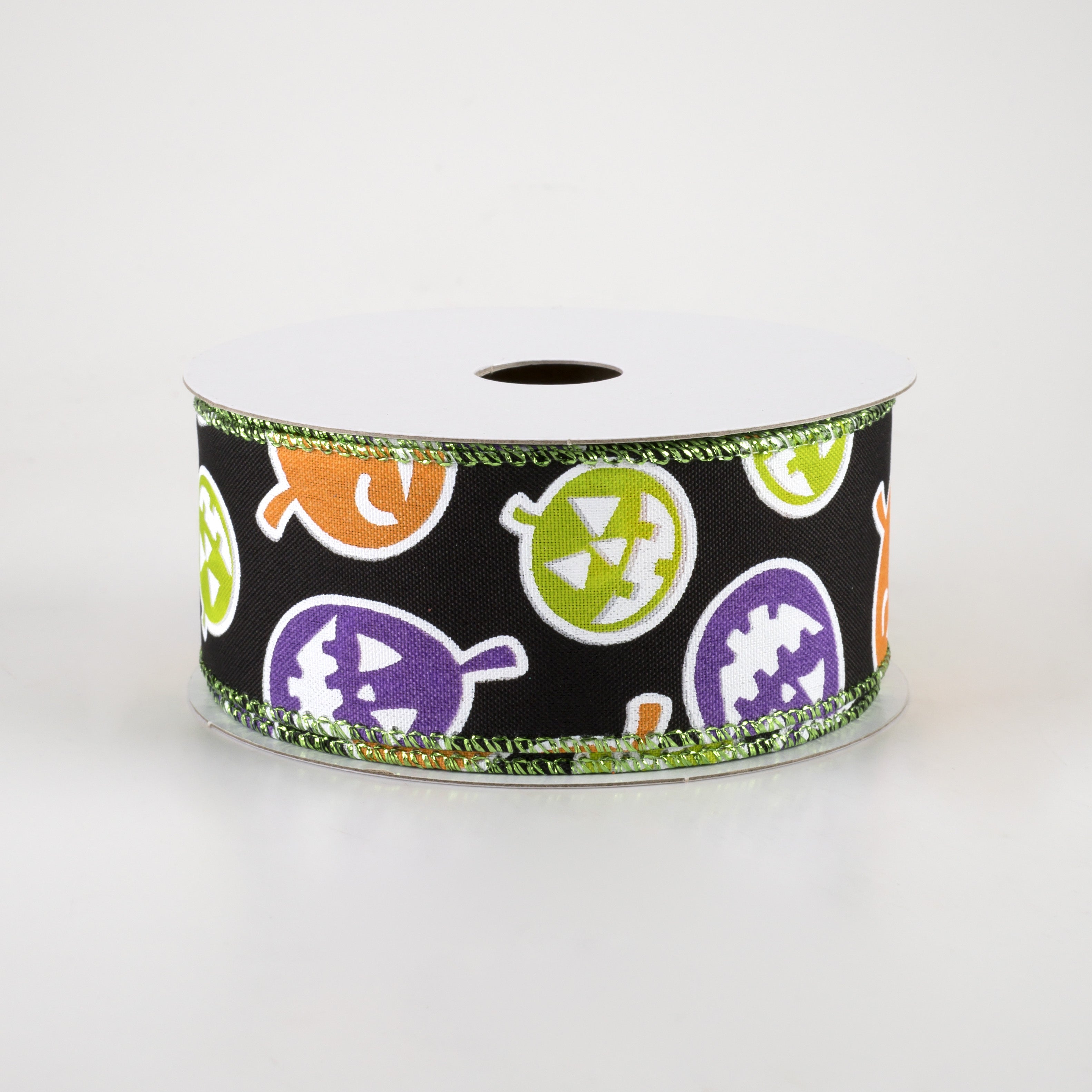 1.5" Satin Neon Jack O Lantern Ribbon: Black (10 Yards) Item Number: 51220-09-09