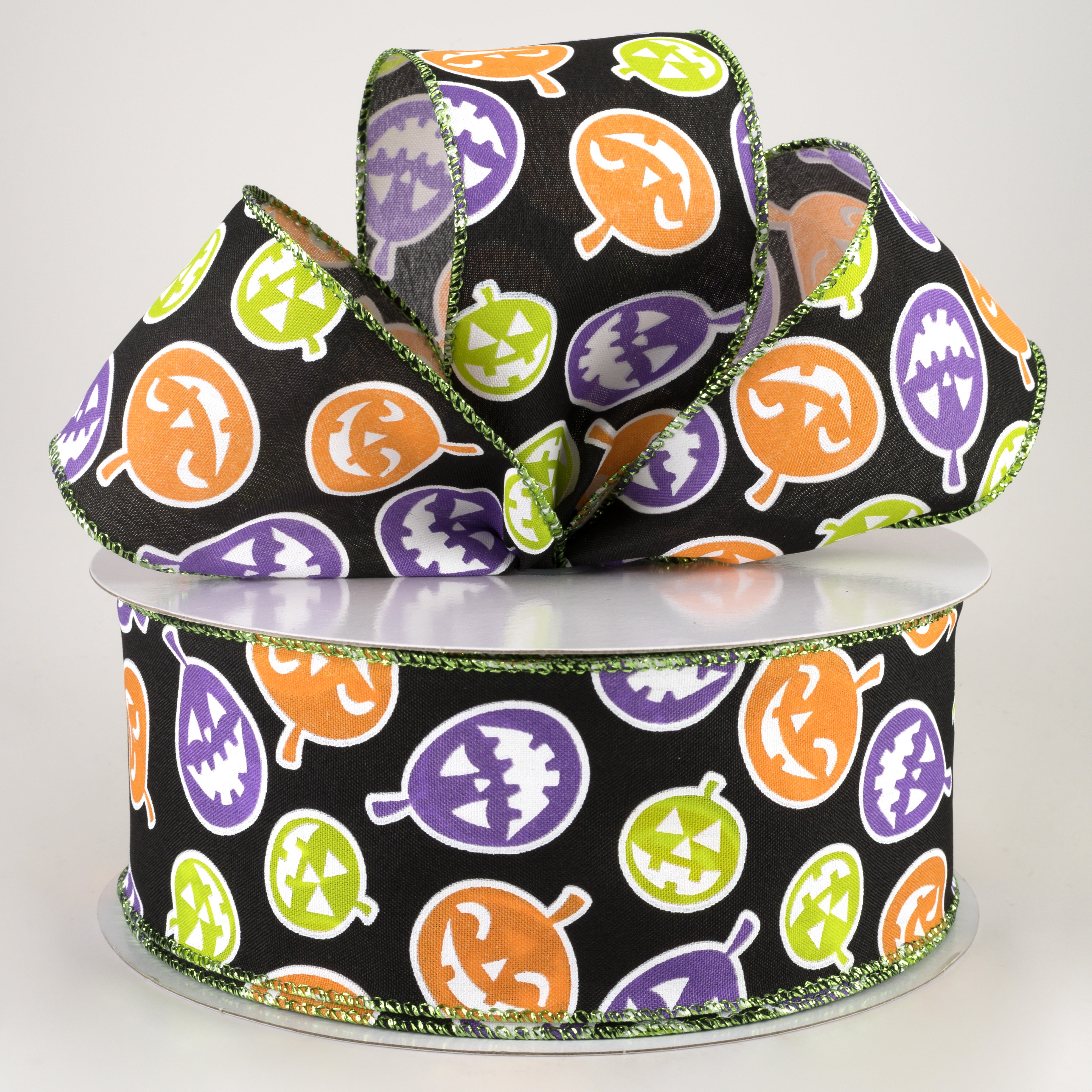 2.5" Satin Neon Jack O Lantern Ribbon: Black (50 Yards) Lifestyle Photo