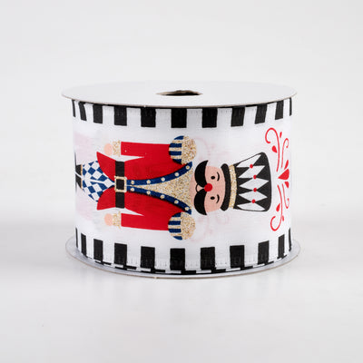 2.5" Satin Nutcracker Dash Edge Ribbon: White, Black, Blue (10 Yards)