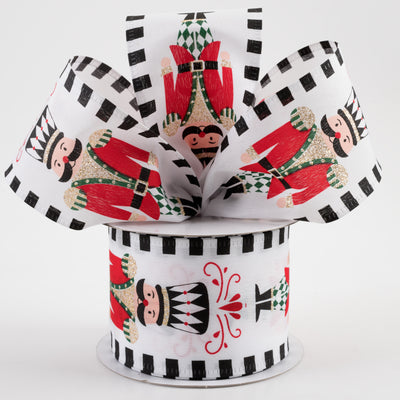2.5" Satin Nutcracker Dash Edge Ribbon: White, Black, Blue (10 Yards) Lifestyle Photo