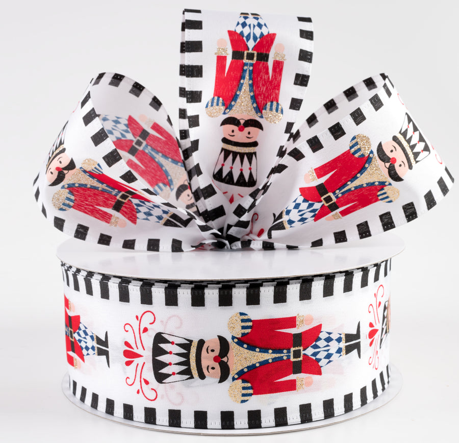 2.5" Satin Nutcracker Dash Edge Ribbon: White, Black, Blue (50 Yards) Lifestyle Photo
