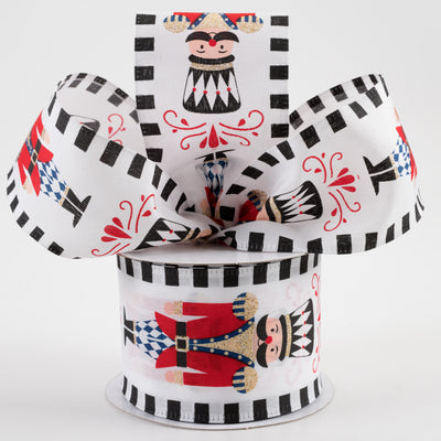 2.5" Satin Nutcracker Dash Edge Ribbon: White, Black, Green (10 Yards) Lifestyle Photo