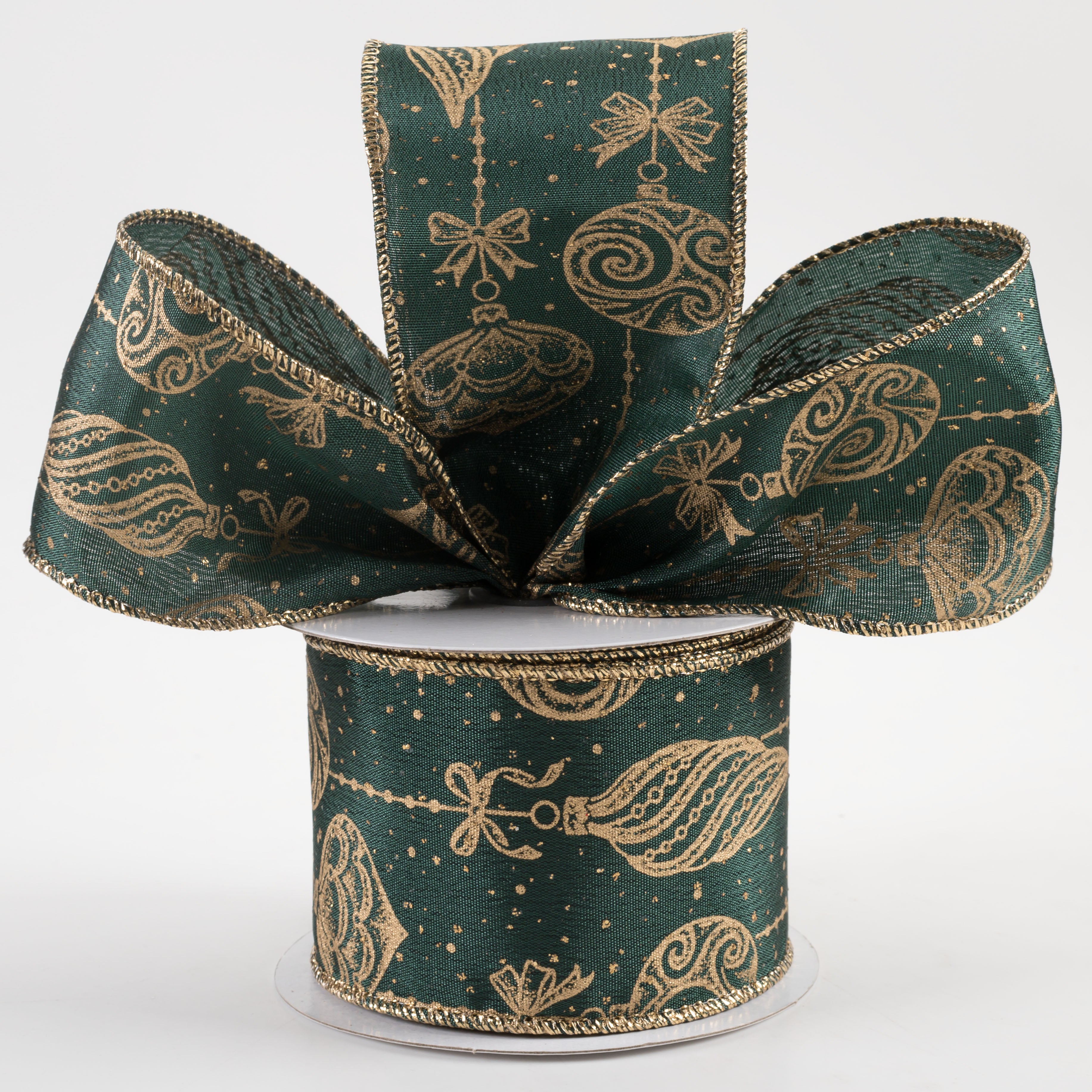 2.5" Satin Ornaments Metallic Edge Ribbon: Hunter (10 Yards) Lifestyle Photo