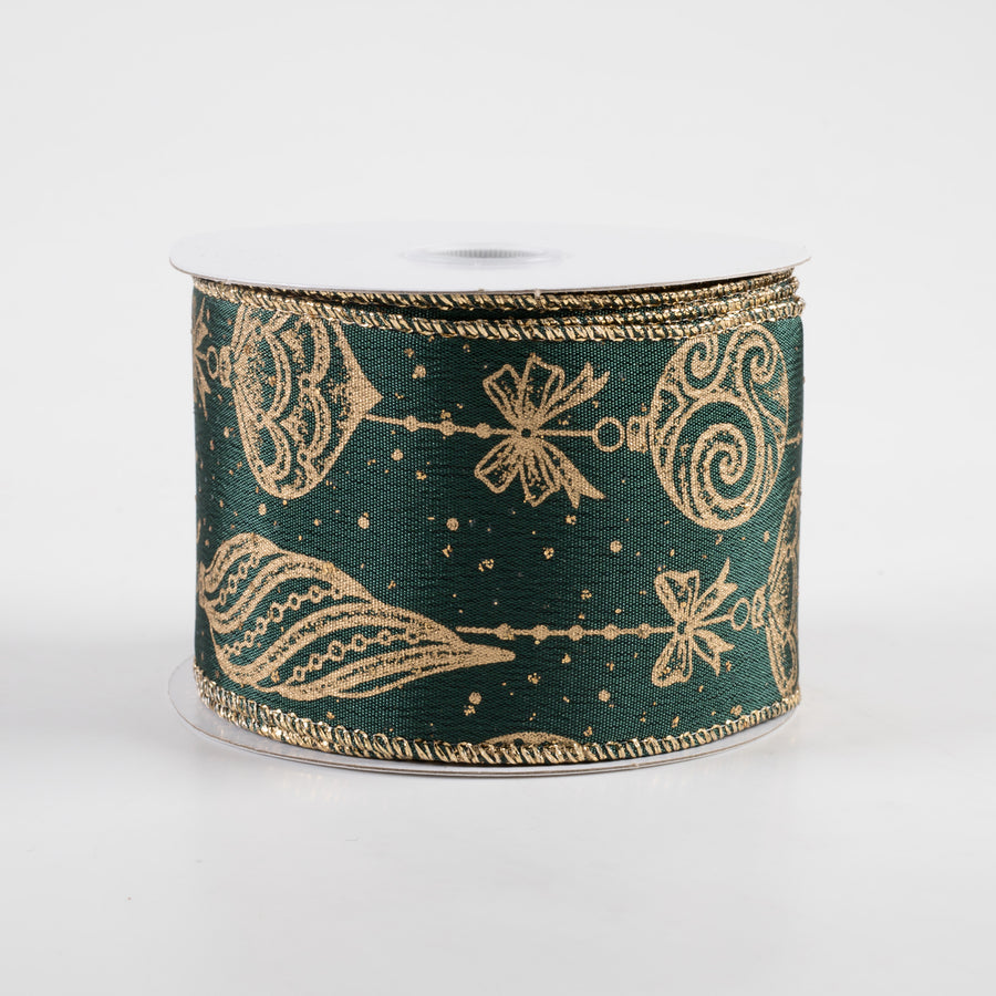 2.5" Satin Ornaments Metallic Edge Ribbon: Hunter (10 Yards) Item Number: 71313-40-07