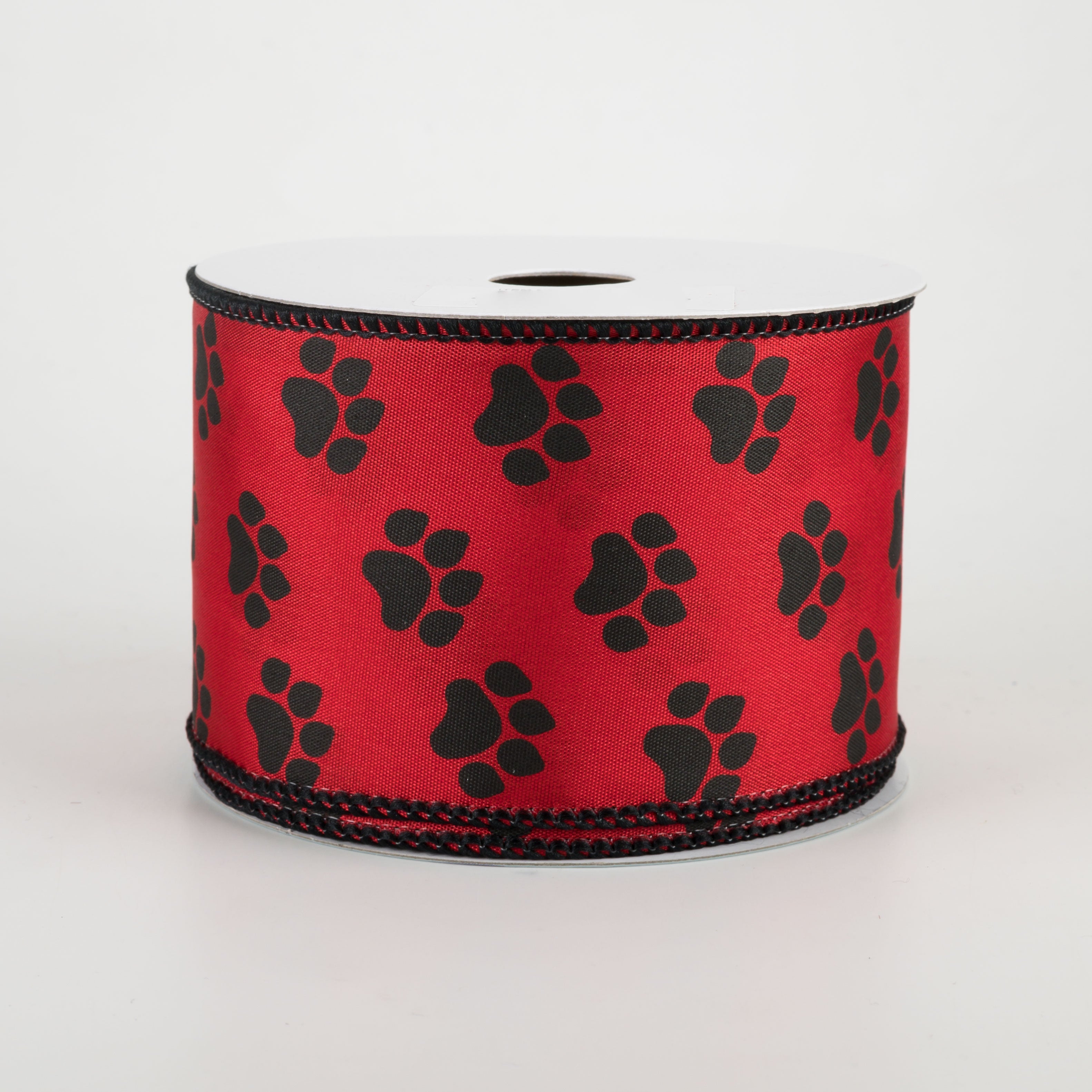2.5" Satin Paw Print Ribbon: Black & Red (10 Yards)
