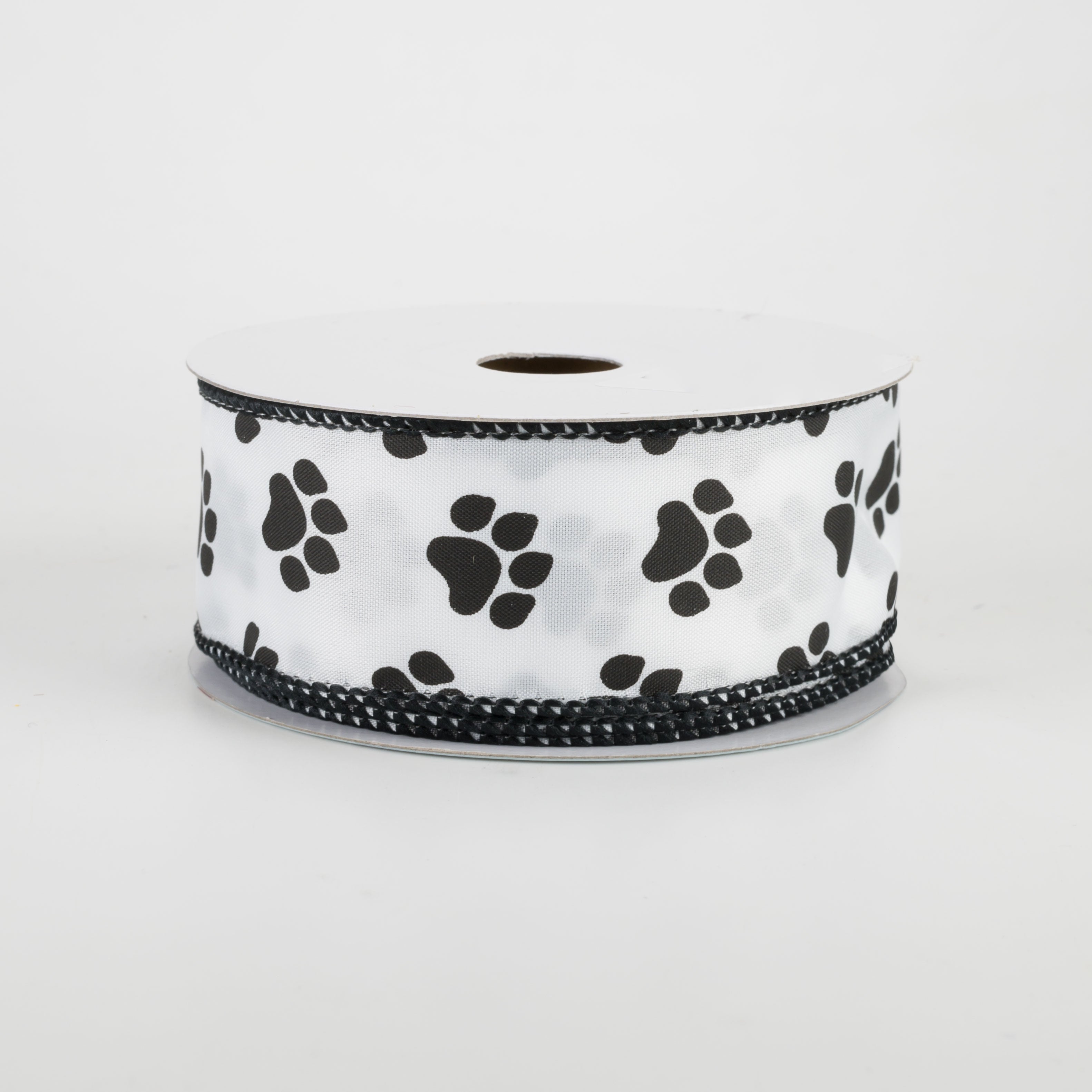 1.5" Satin Paw Print Ribbon: Black & White (10 Yards)