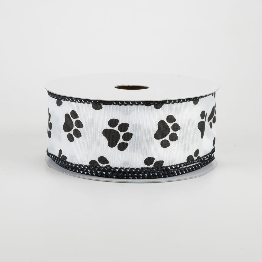1.5" Satin Paw Print Ribbon: Black & White (10 Yards)