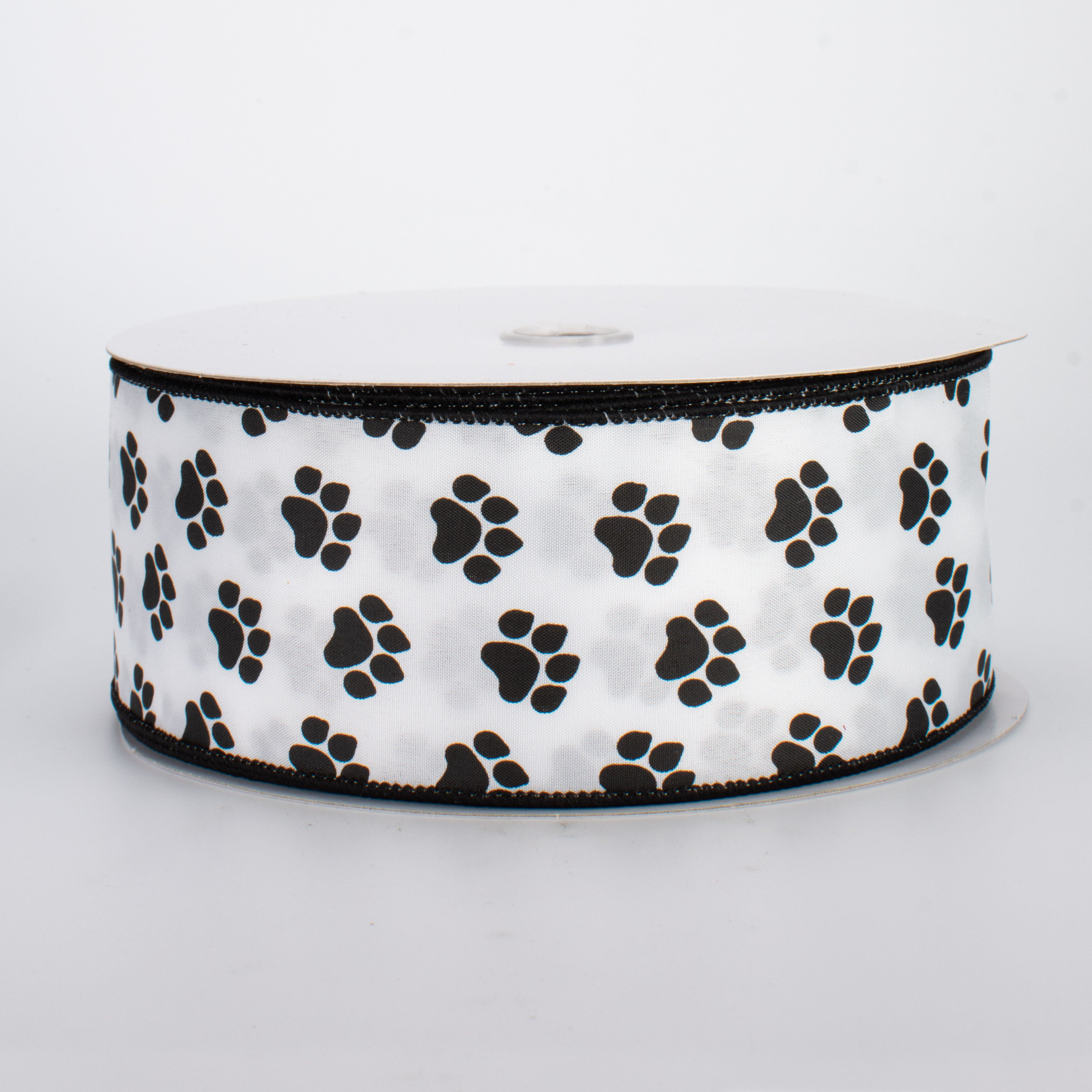 2.5" Satin Paw Print Ribbon: Black & White (50 Yards)