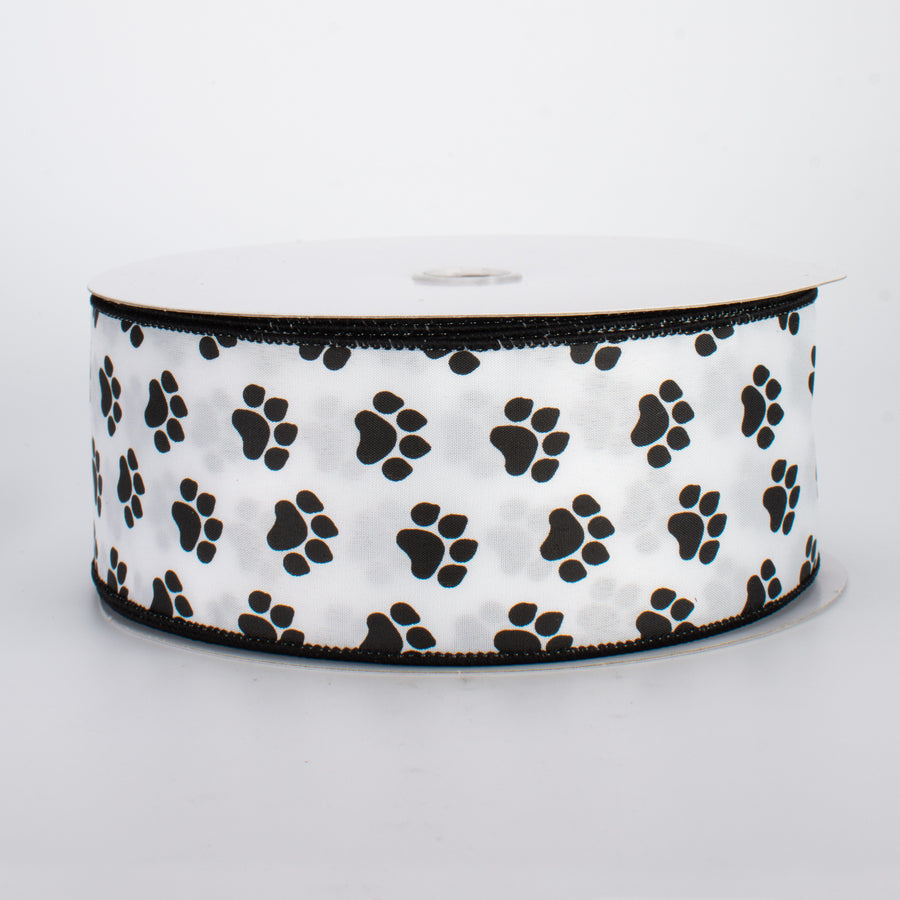 2.5" Satin Paw Print Ribbon: Black & White (50 Yards)