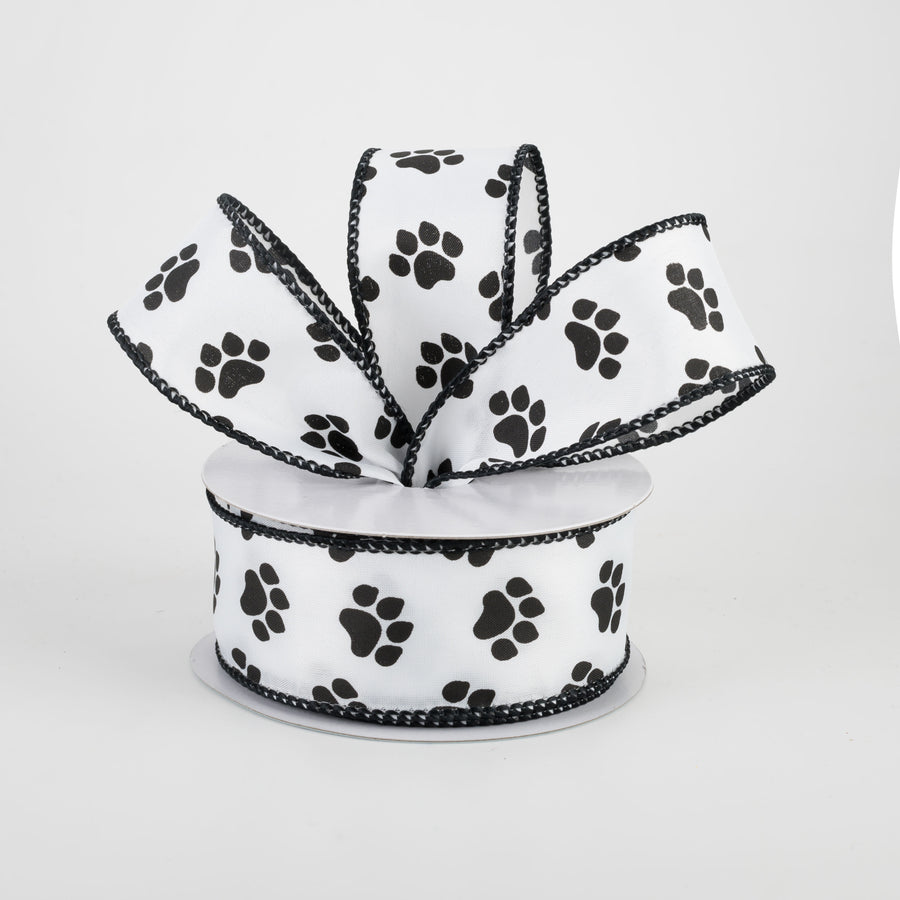1.5" Satin Paw Print Ribbon: Black & White (10 Yards) Lifestyle Photo