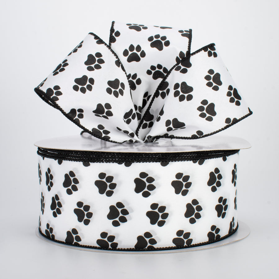 2.5" Satin Paw Print Ribbon: Black & White (50 Yards) Lifestyle Photo