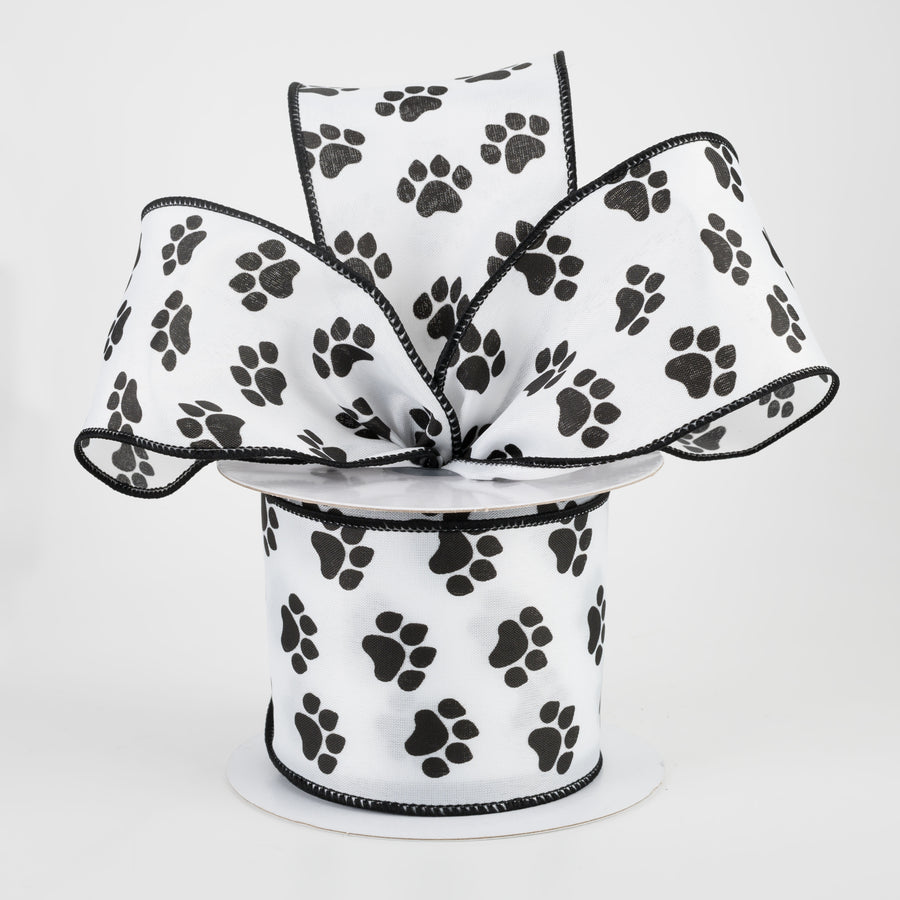 2.5" Satin Paw Print Ribbon: Black & White (10 Yards) Lifestyle Photo