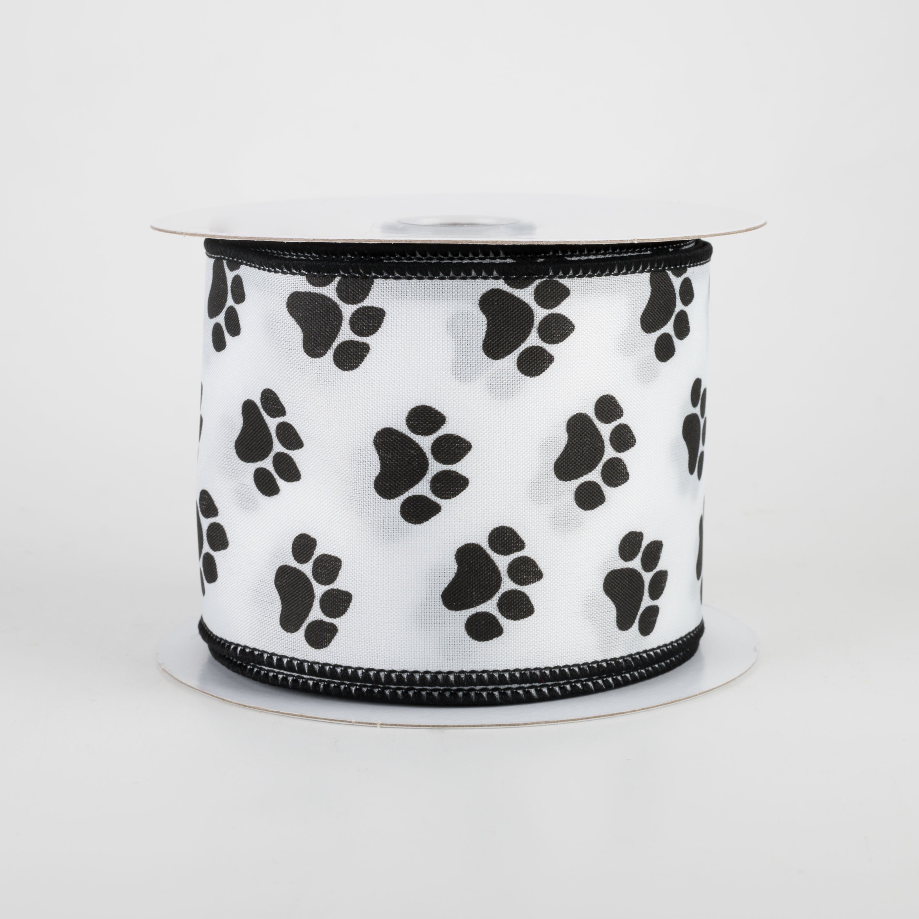 2.5" Satin Paw Print Ribbon: Black & White (10 Yards)