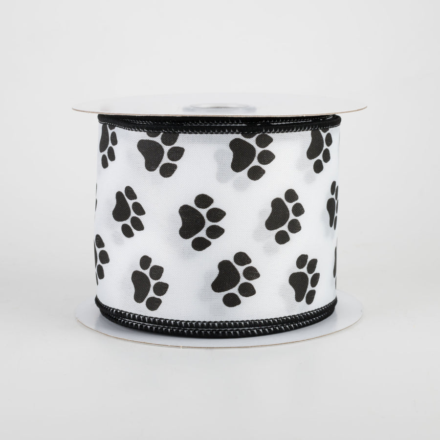 2.5" Satin Paw Print Ribbon: Black & White (10 Yards)