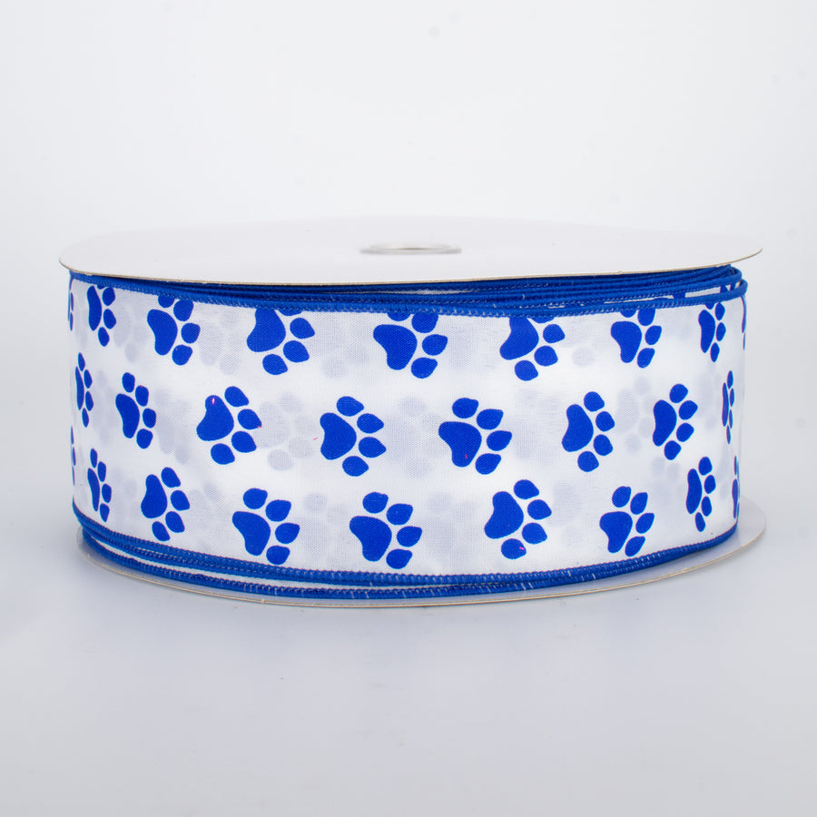 2.5" Satin Paw Print Ribbon: Blue & White (50 Yards)