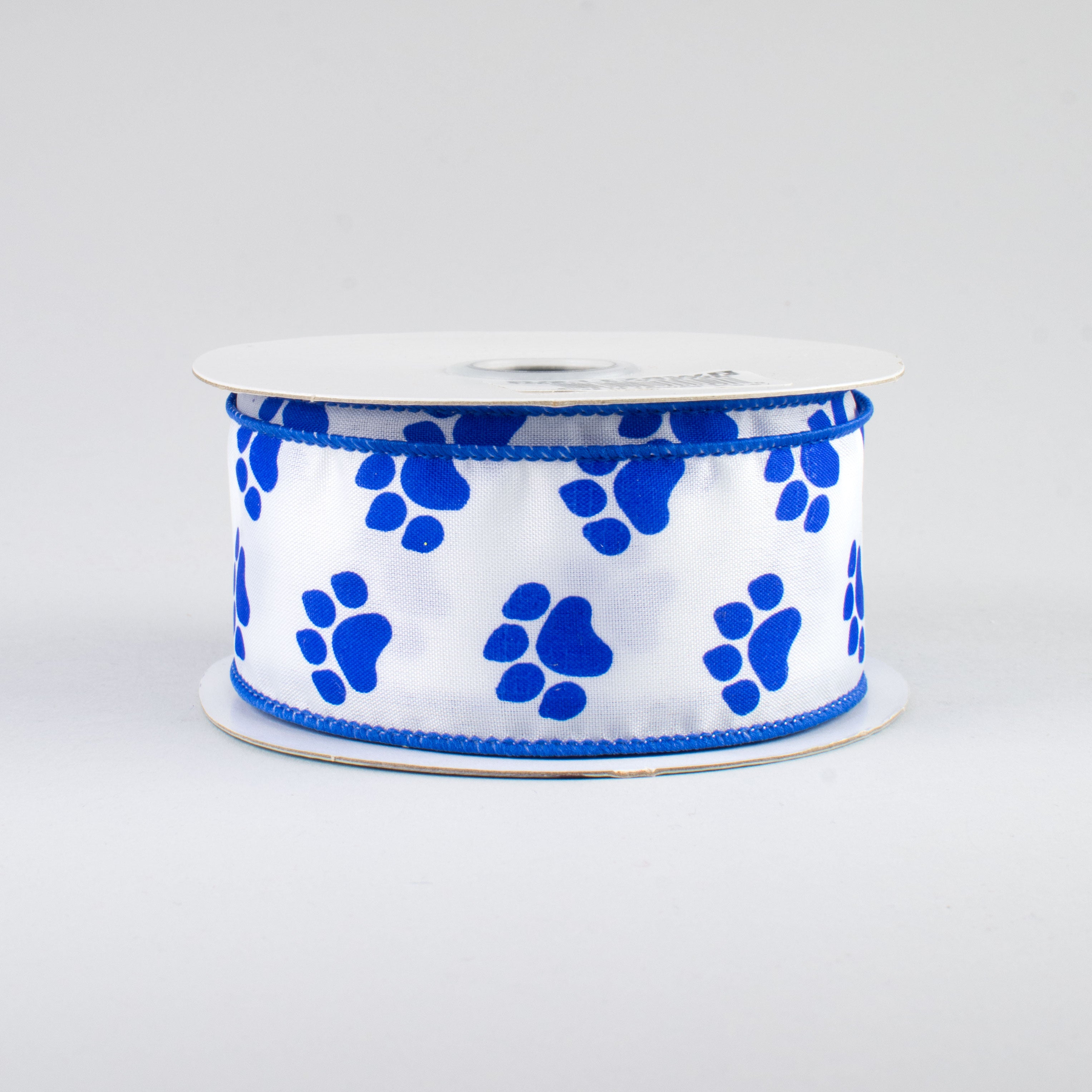 1.5" Satin Paw Print Ribbon: Blue & White (10 Yards)