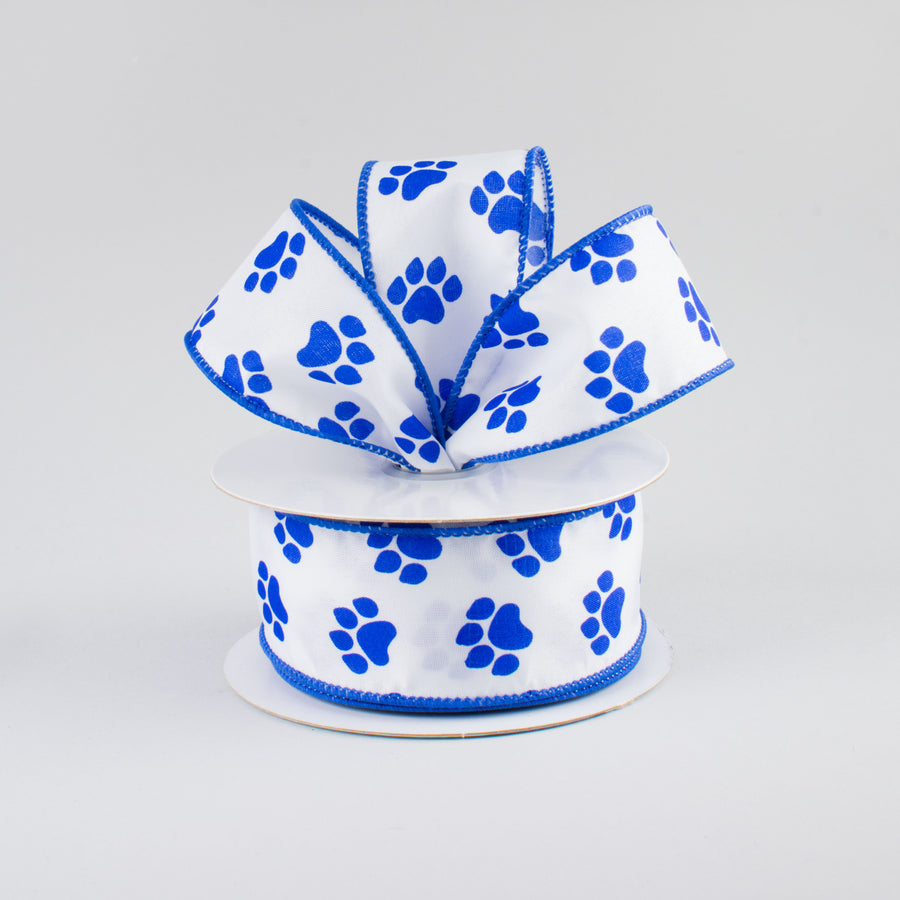 1.5" Satin Paw Print Ribbon: Blue & White (10 Yards) Lifestyle Photo