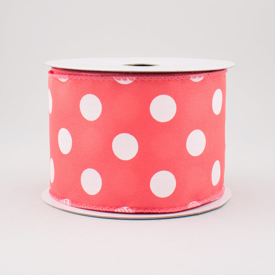 2.5" Satin Polka Dot Ribbon: Melon with White (10 Yards)