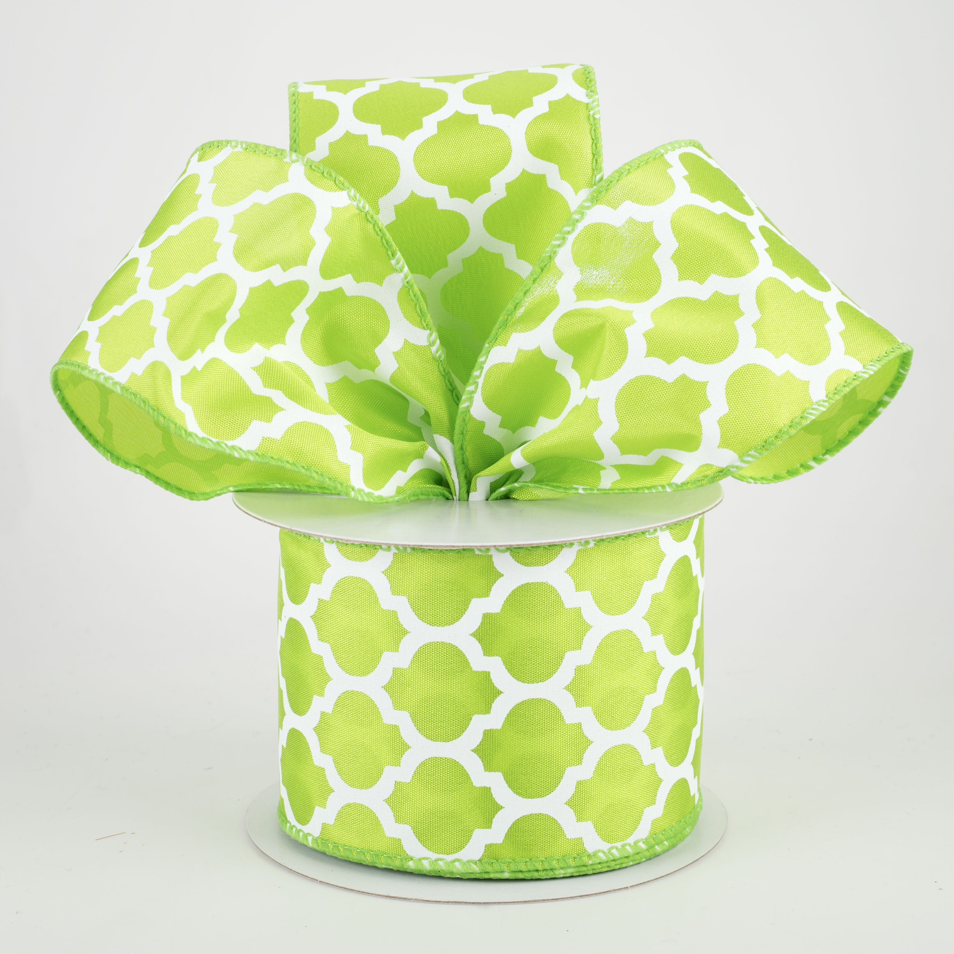 2.5" Satin Quatrefoil Lattice Ribbon: Lime Green (10 Yards) Lifestyle Photo