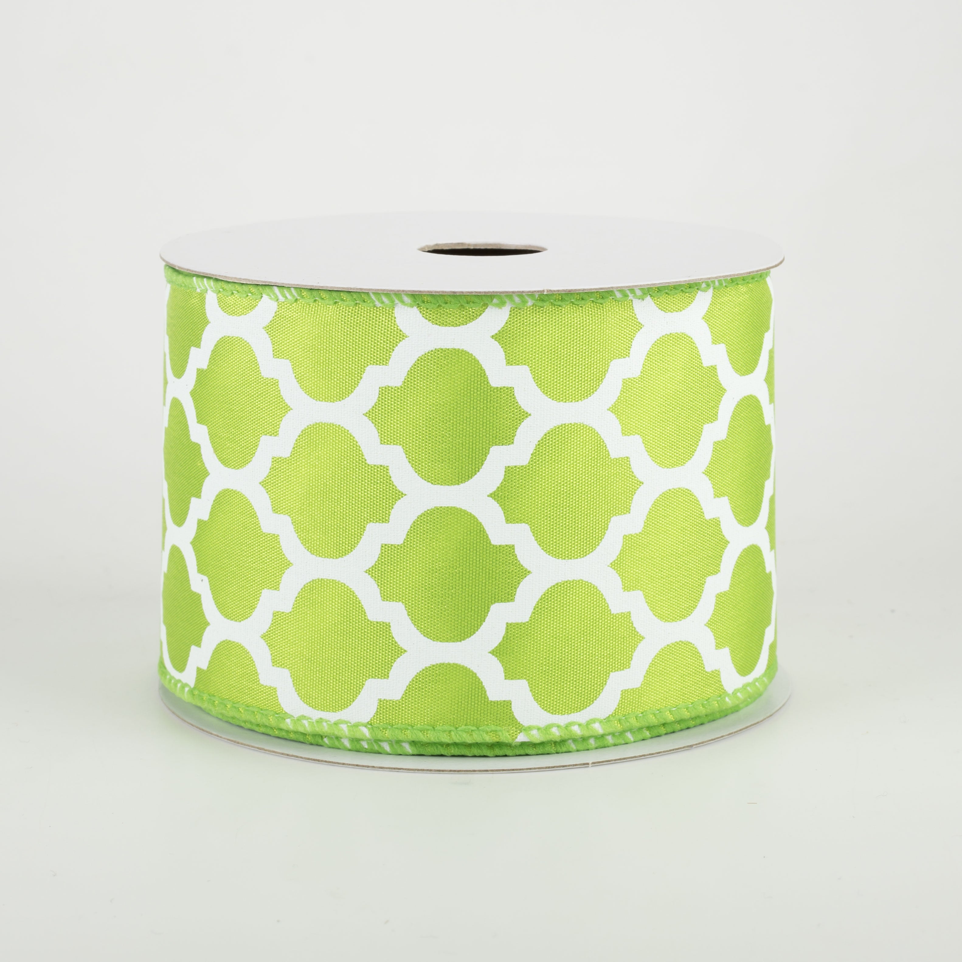 2.5" Satin Quatrefoil Lattice Ribbon: Lime Green (10 Yards)